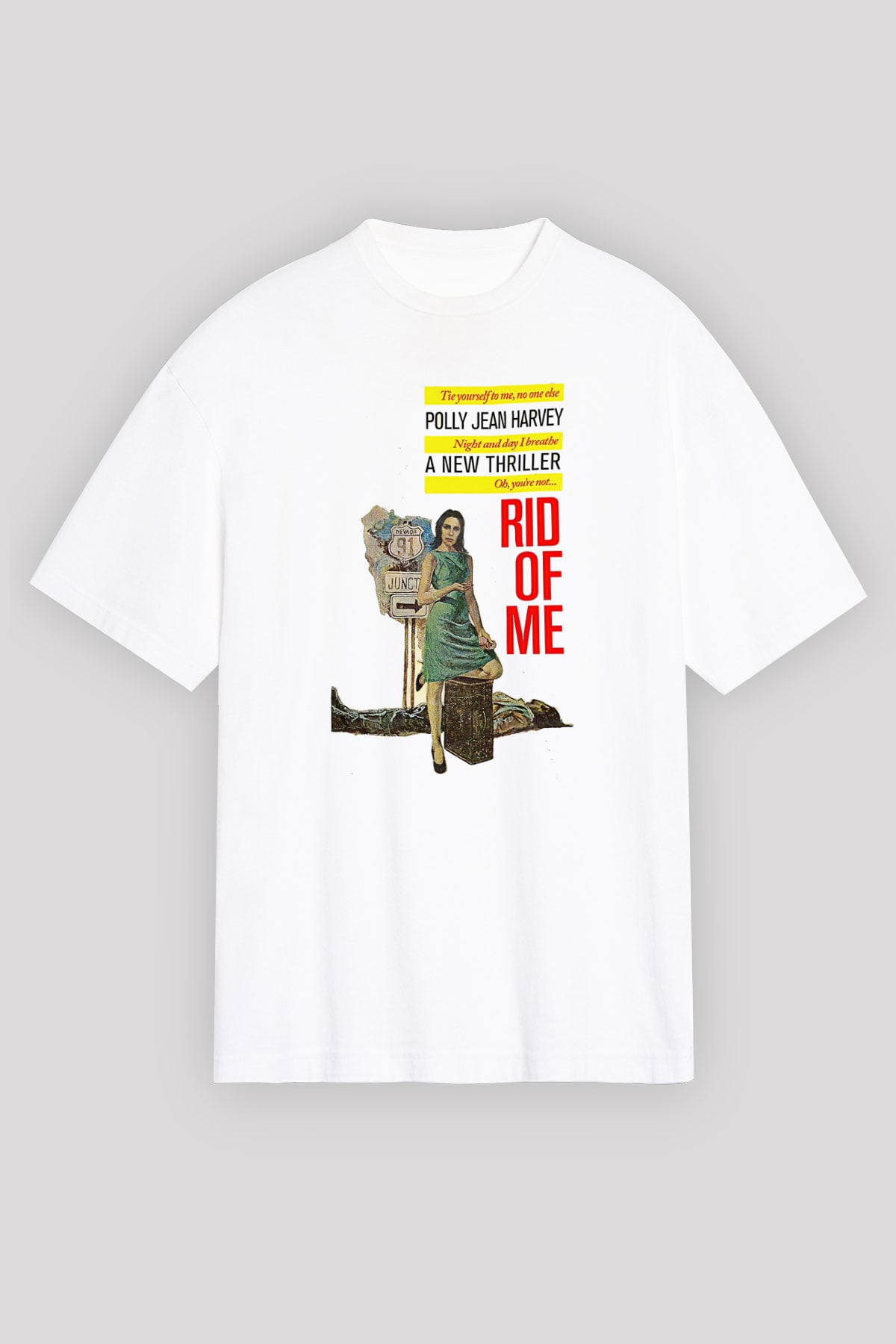 Pj Harvey Baskılı Beyaz Unisex Oversize Tişört - Tshirt