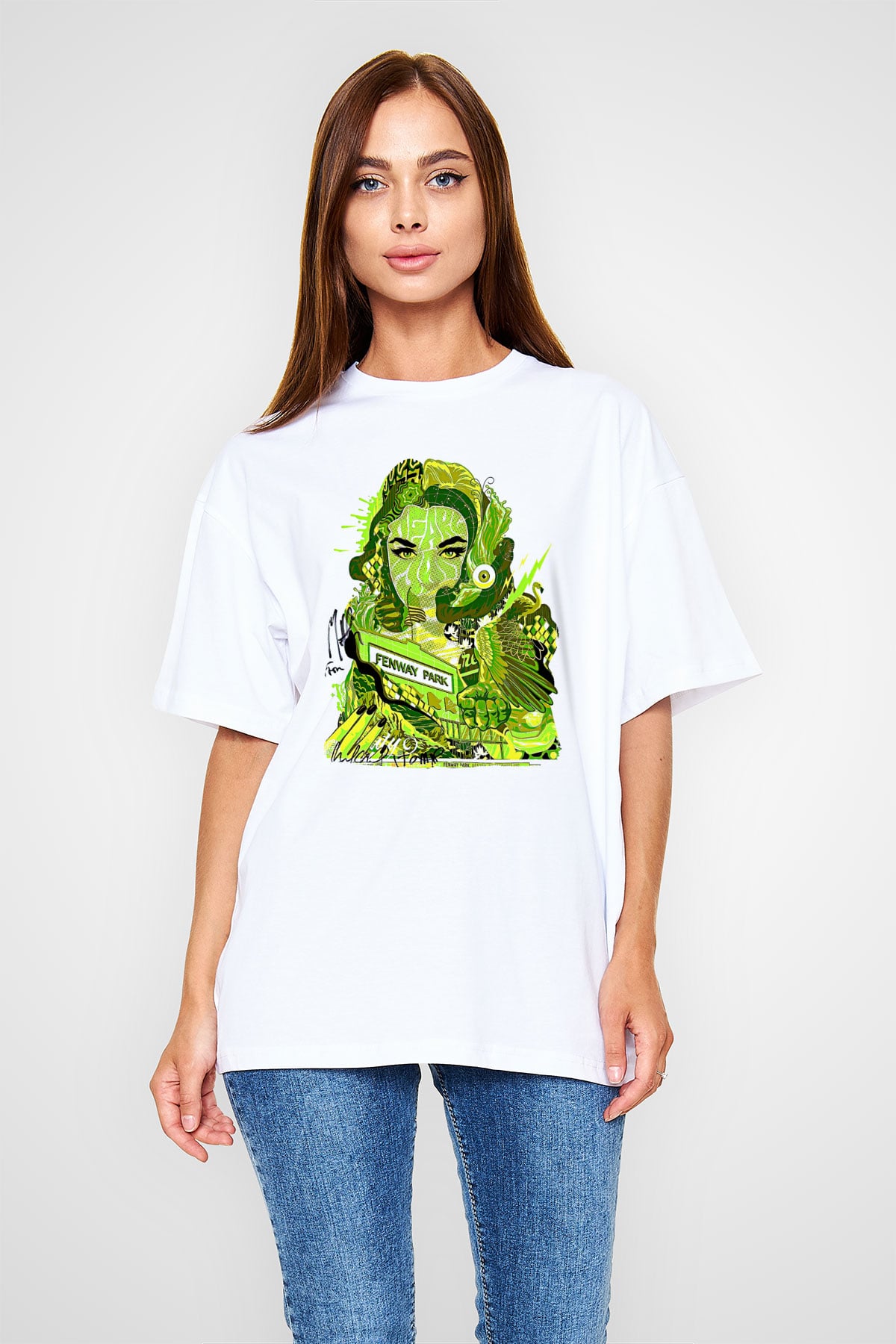 Pj Harvey Baskılı Beyaz Unisex Oversize Tişört - Tshirt
