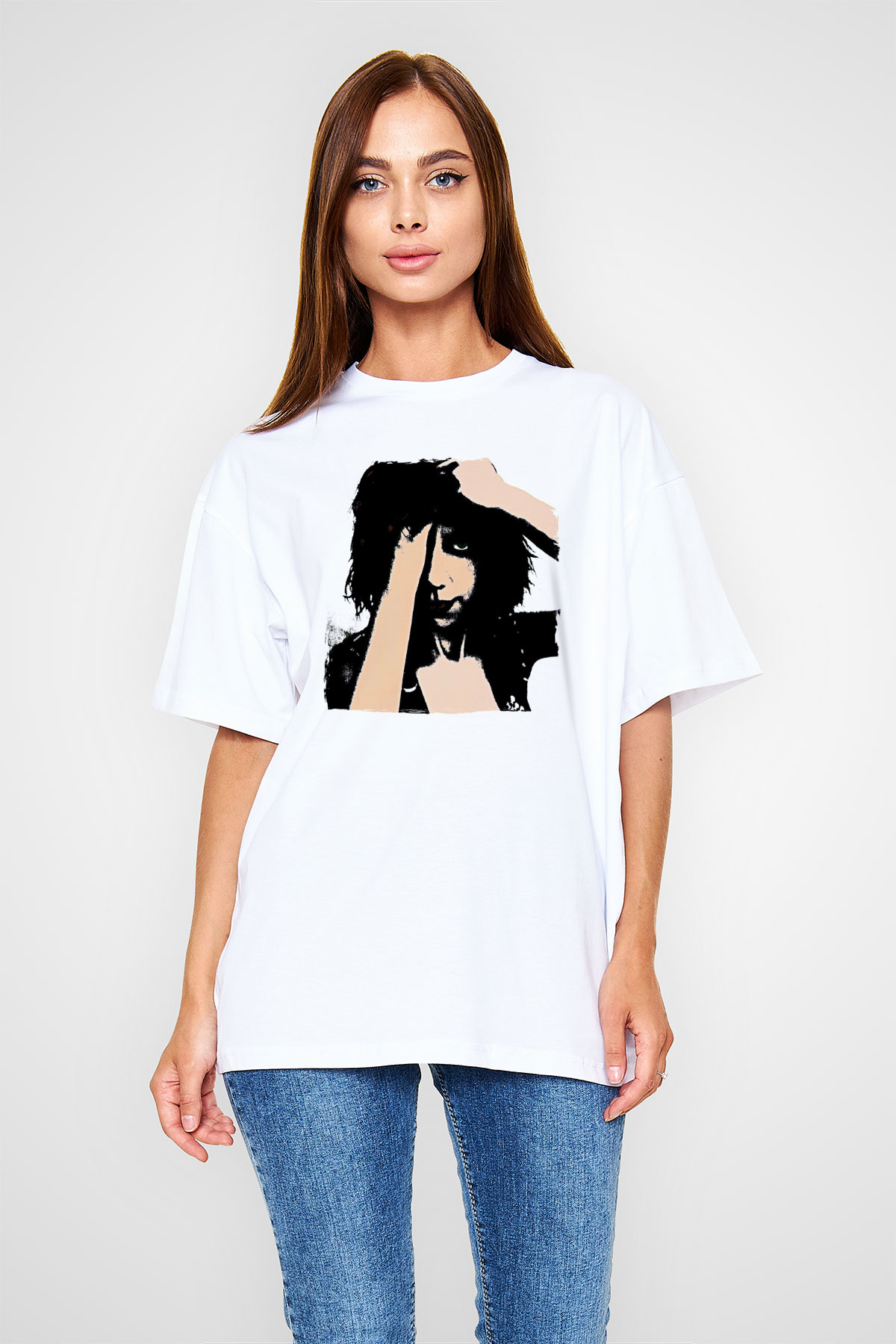 Pj Harvey Baskılı Beyaz Unisex Oversize Tişört - Tshirt