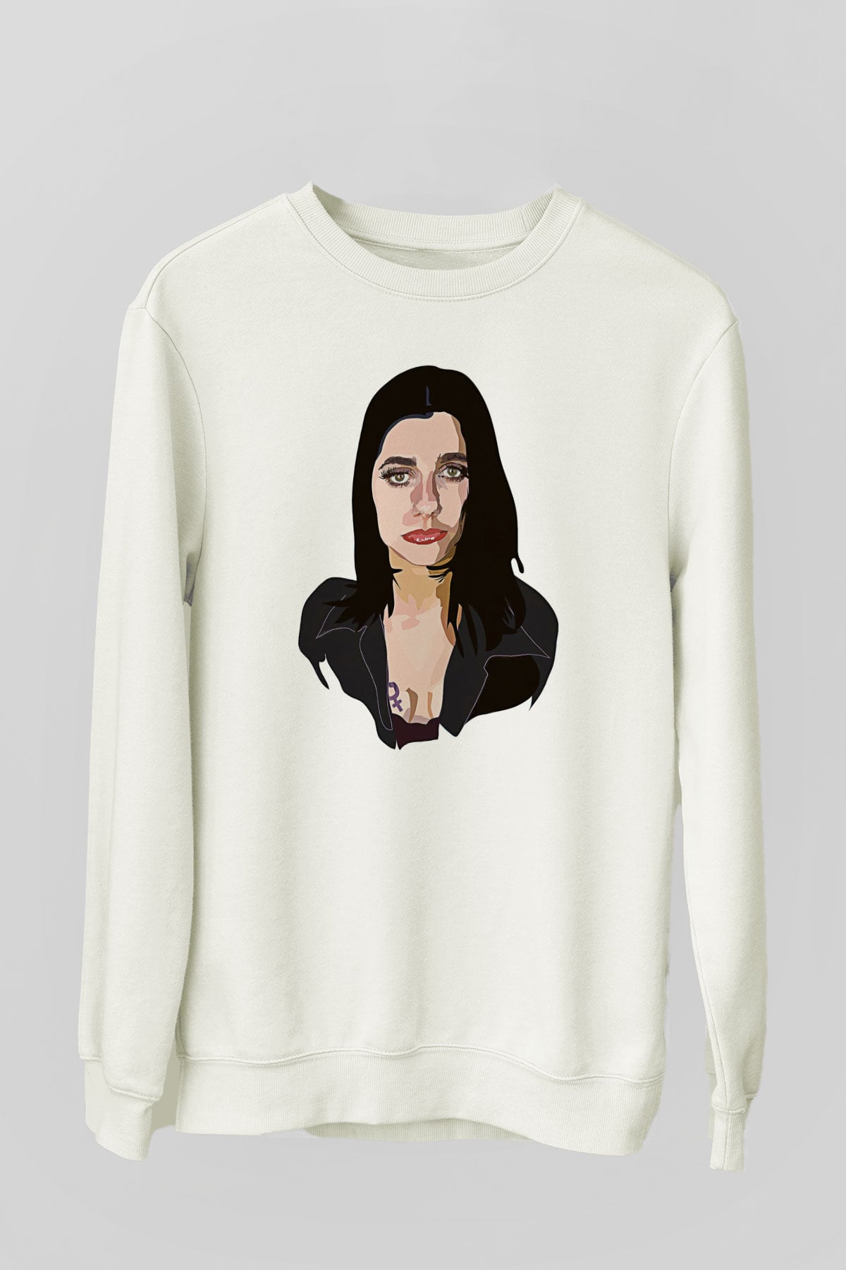 Pj Harvey Baskılı Beyaz Unisex Sweatshirt