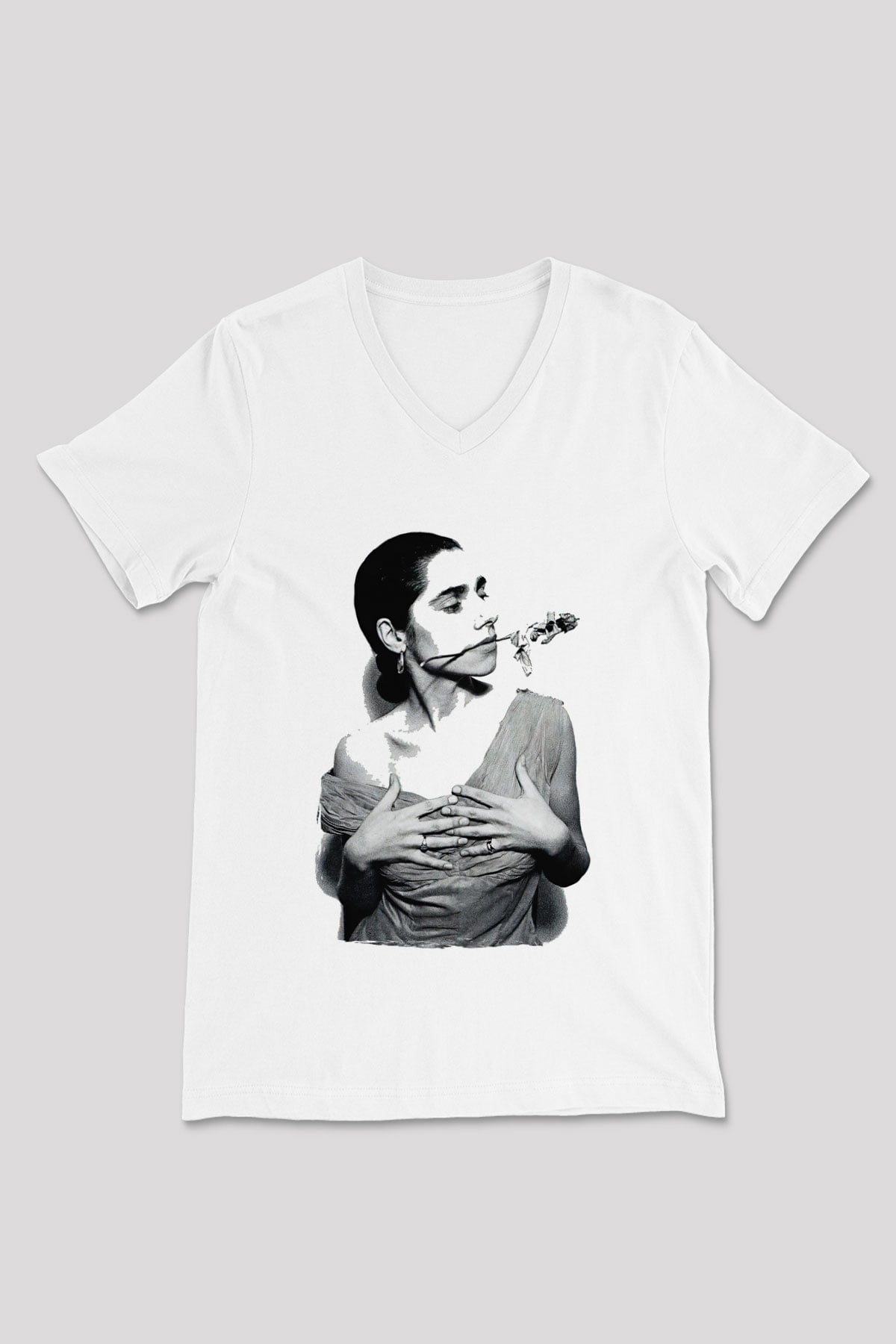 Pj Harvey Baskılı Beyaz Unisex V Yaka Tişört - Tshirt
