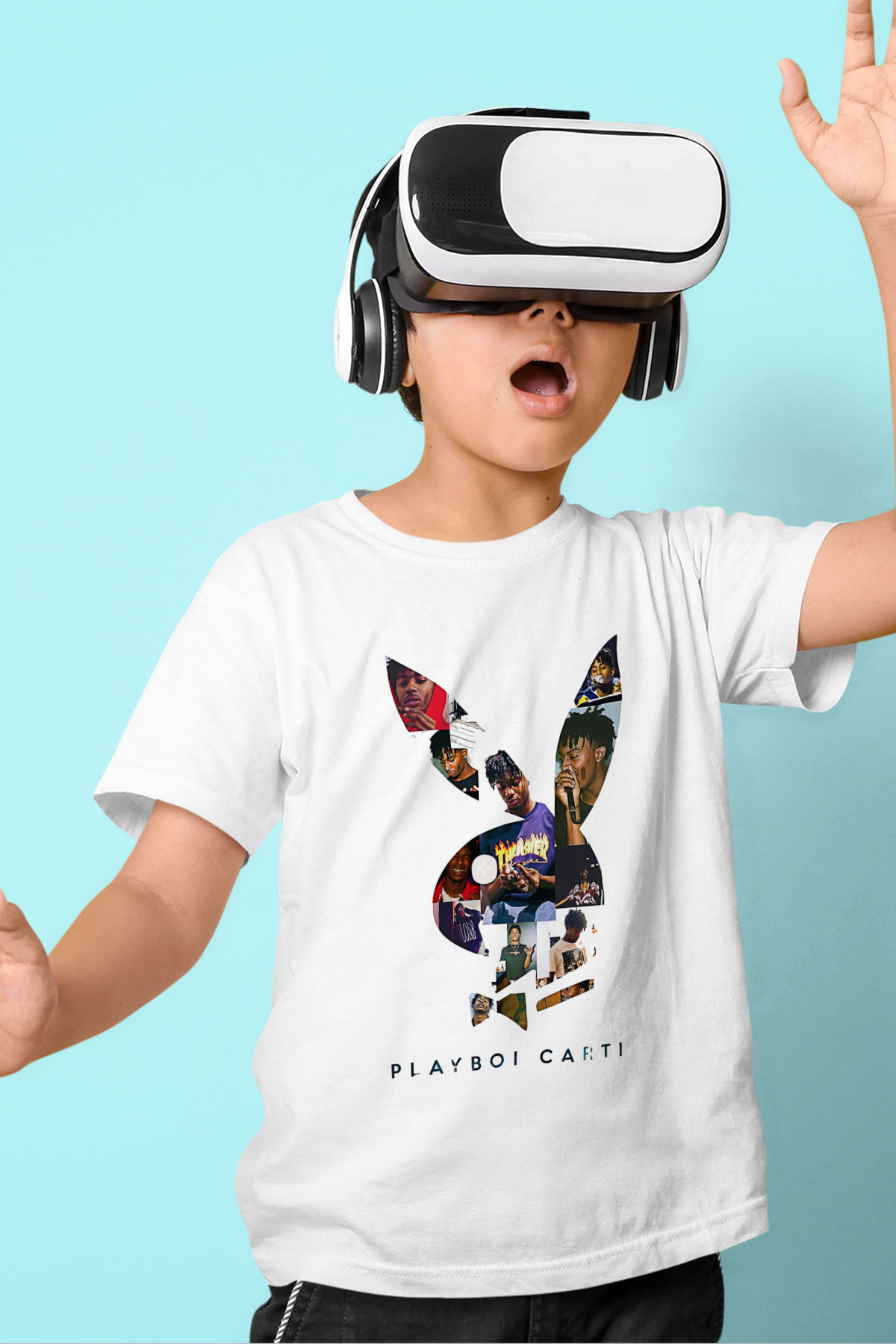 Playboi Carti Baskılı Beyaz Unisex Beyaz Çocuk Tişört - Tshirt