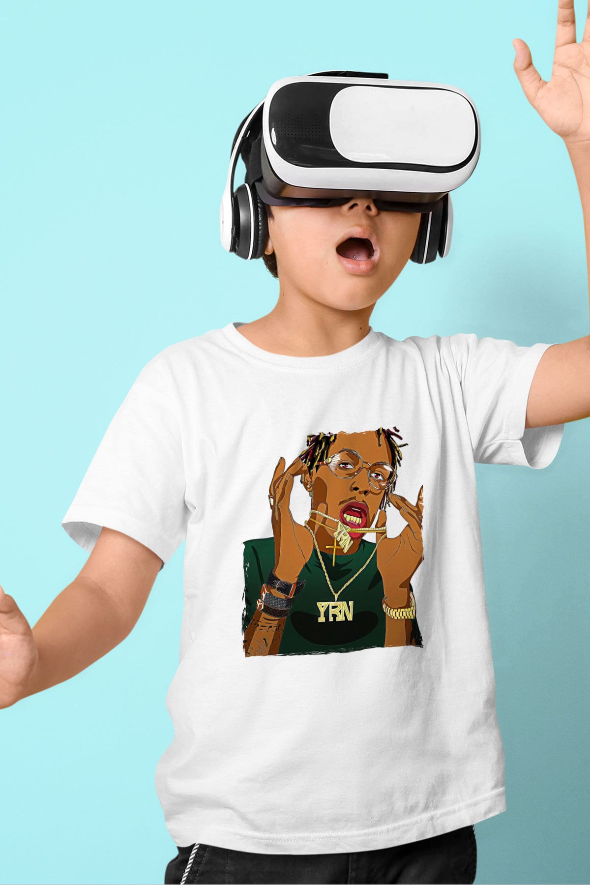 Playboi Carti Baskılı Beyaz Unisex Beyaz Çocuk Tişört - Tshirt