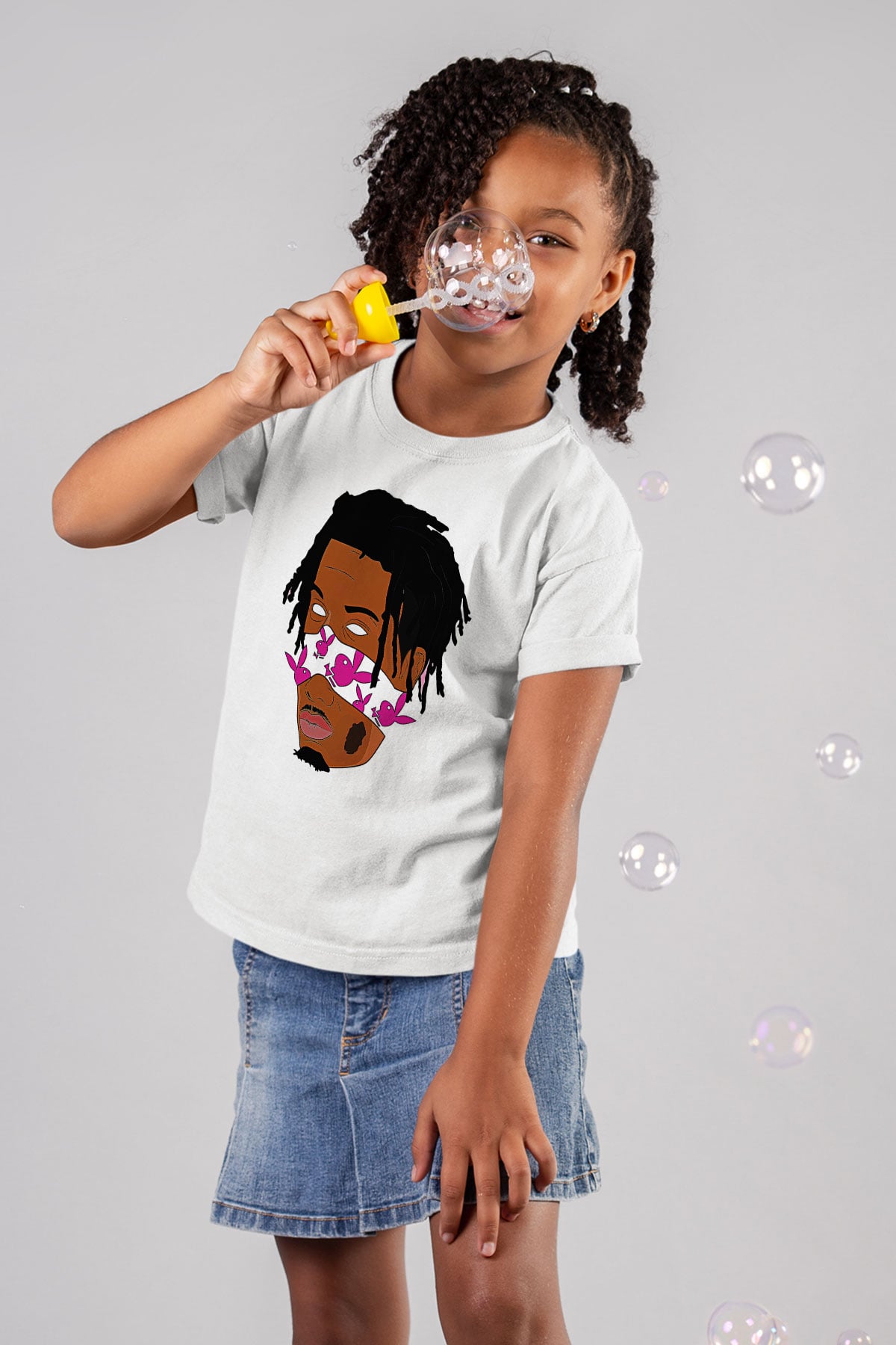 Playboi Carti Baskılı Beyaz Unisex Beyaz Çocuk Tişört - Tshirt