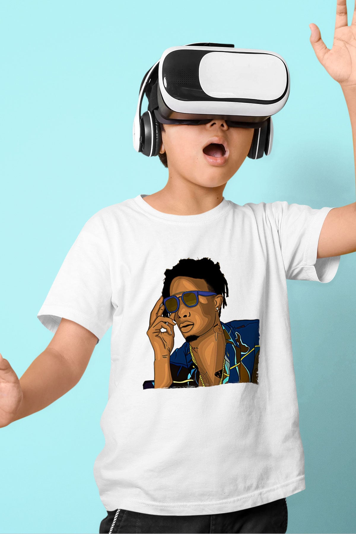 Playboi Carti Baskılı Beyaz Unisex Beyaz Çocuk Tişört - Tshirt