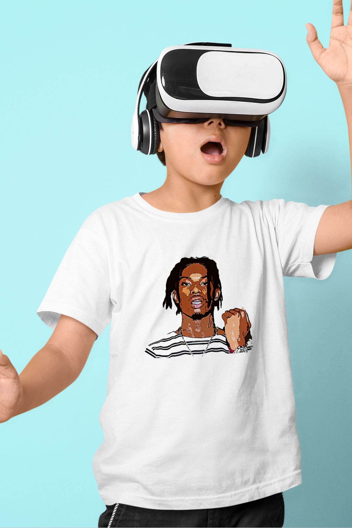 Playboi Carti Baskılı Beyaz Unisex Beyaz Çocuk Tişört - Tshirt