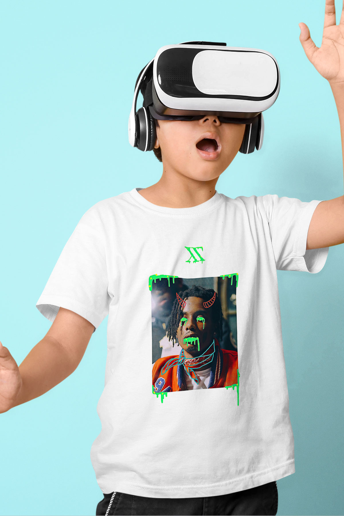 Playboi Carti Baskılı Beyaz Unisex Beyaz Çocuk Tişört - Tshirt