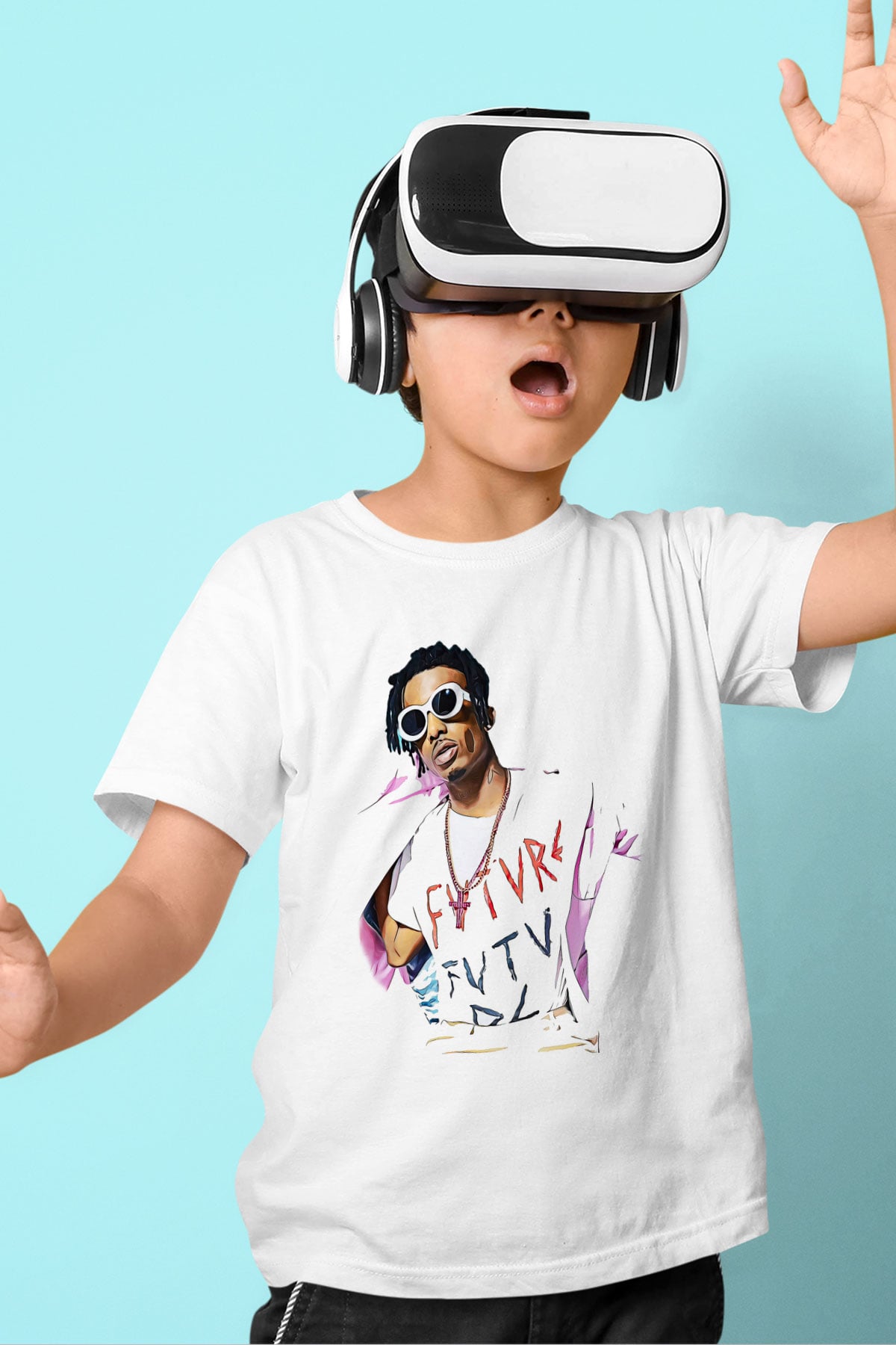 Playboi Carti Baskılı Beyaz Unisex Beyaz Çocuk Tişört - Tshirt