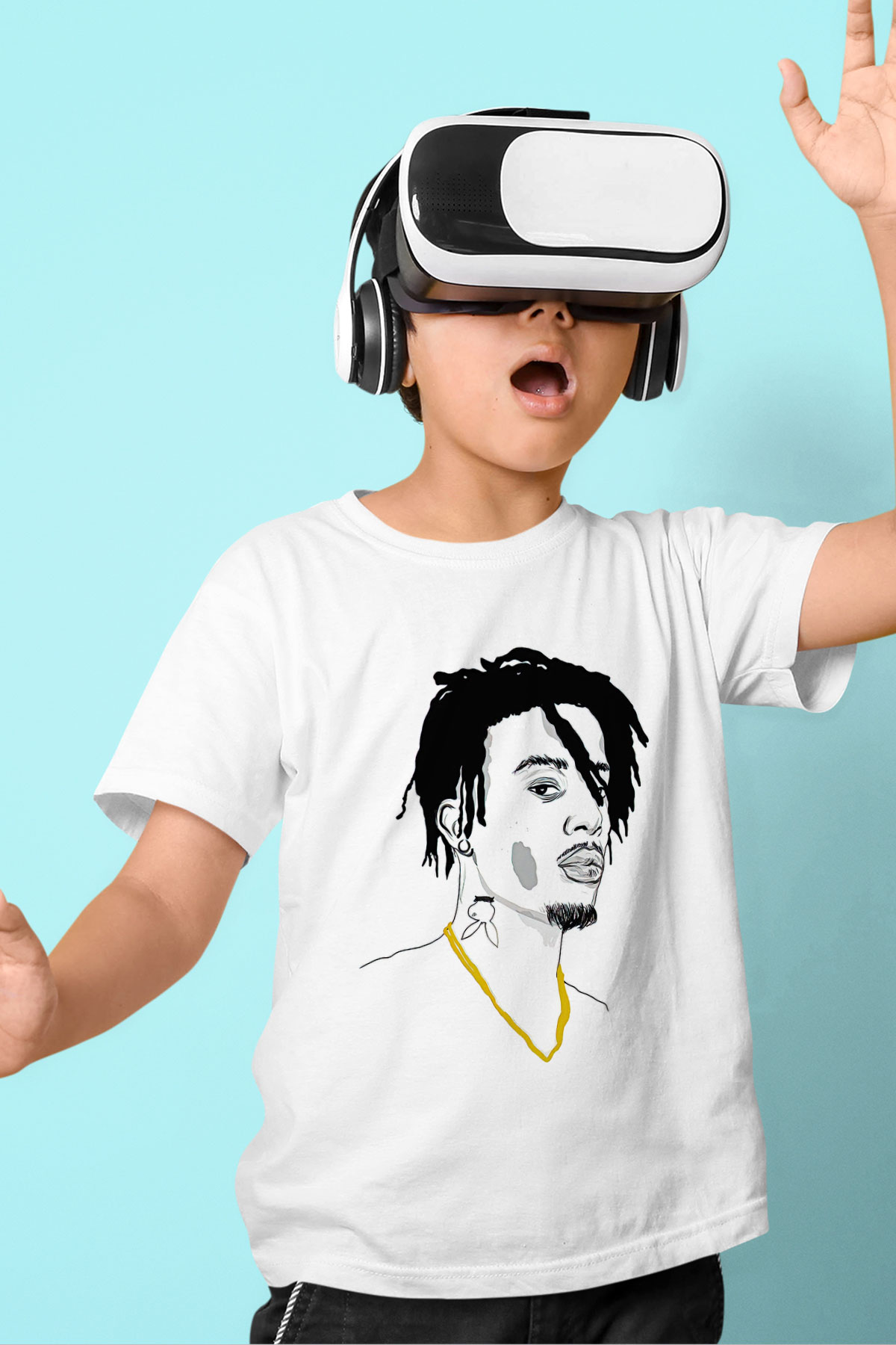 Playboi Carti Baskılı Beyaz Unisex Beyaz Çocuk Tişört - Tshirt