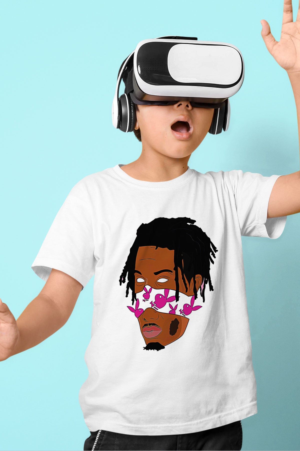 Playboi Carti Baskılı Beyaz Unisex Beyaz Çocuk Tişört - Tshirt