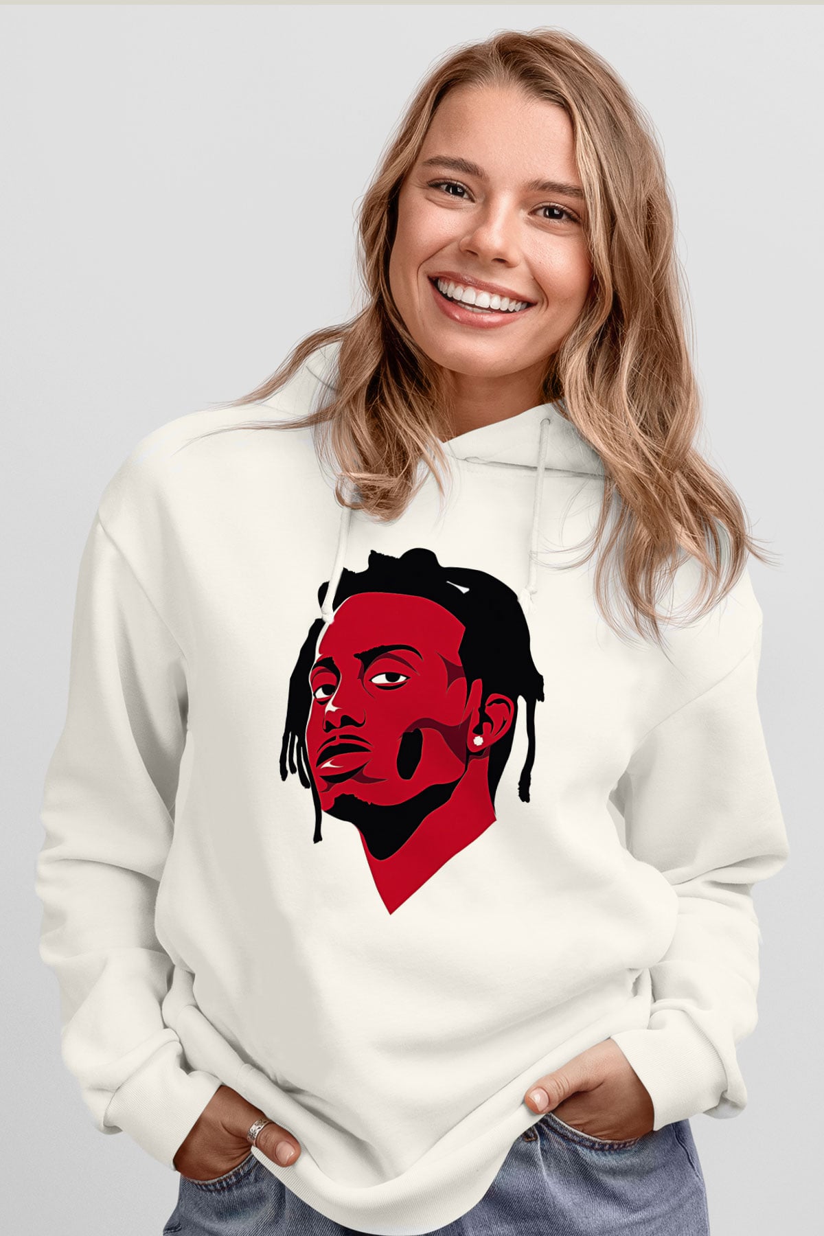 Playboi Carti Baskılı Beyaz Unisex Kapüşonlu Sweatshirt