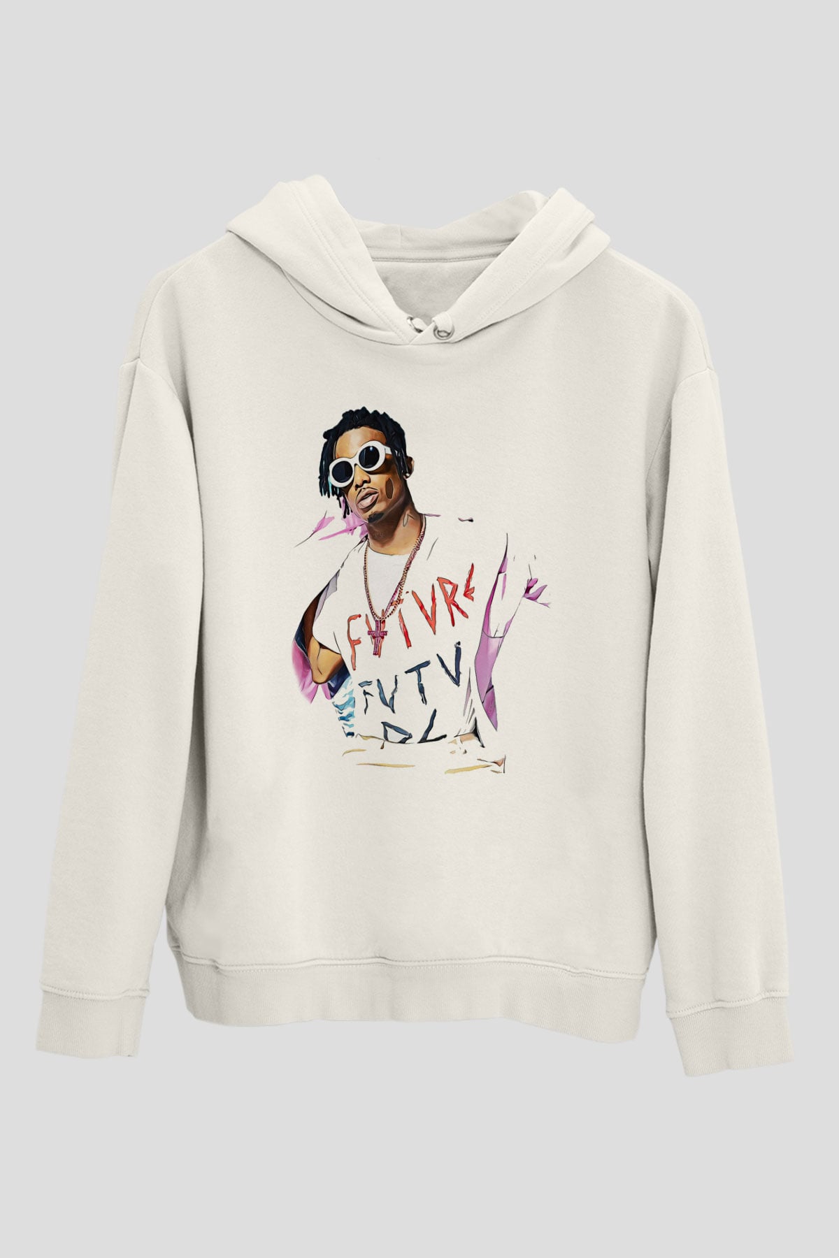 Playboi Carti Baskılı Beyaz Unisex Kapüşonlu Sweatshirt