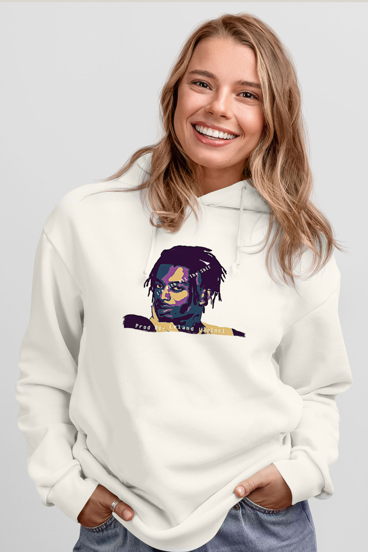 Playboi Carti Baskılı Beyaz Unisex Kapüşonlu Sweatshirt