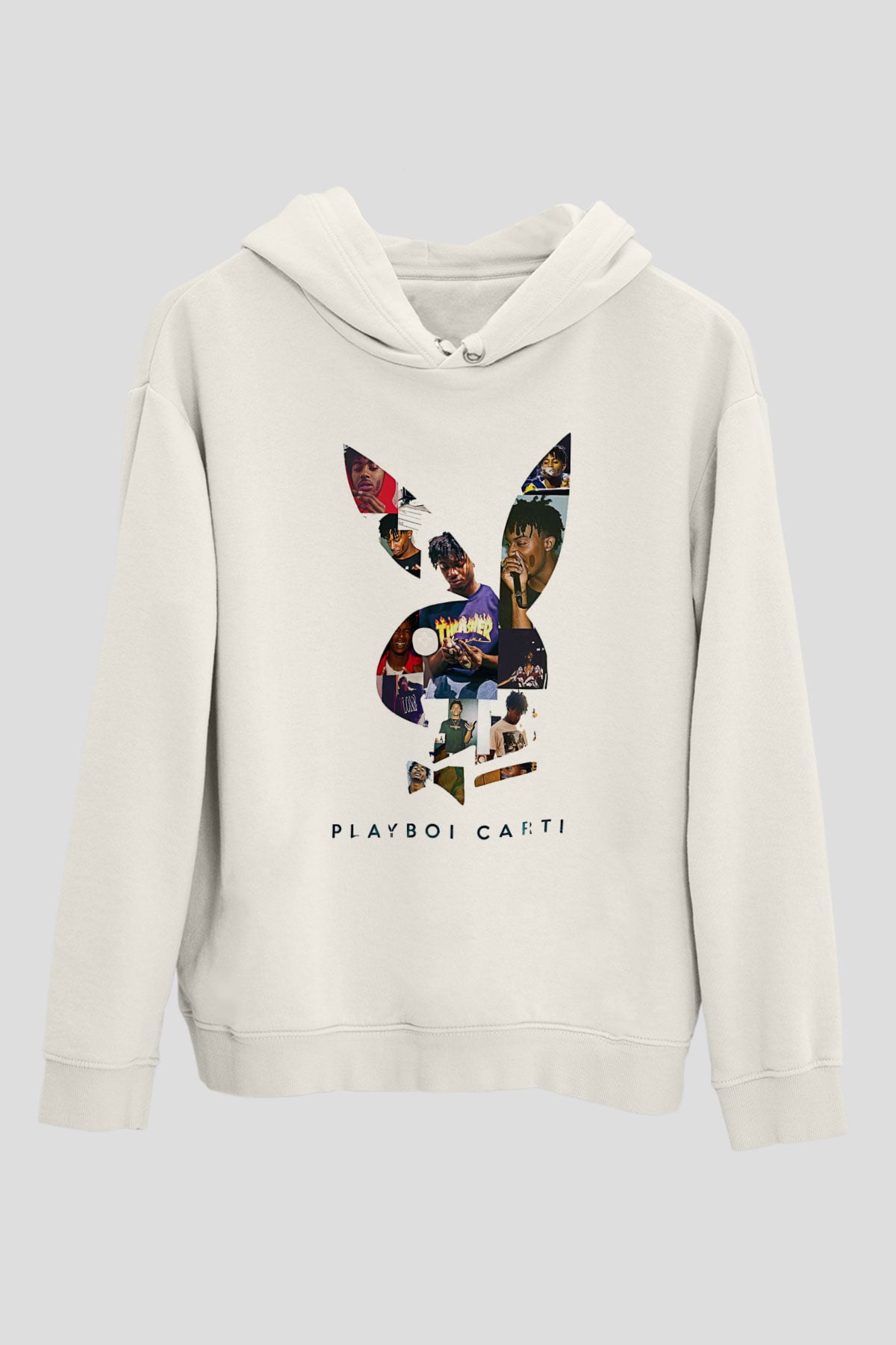 Playboi Carti Baskılı Beyaz Unisex Kapüşonlu Sweatshirt