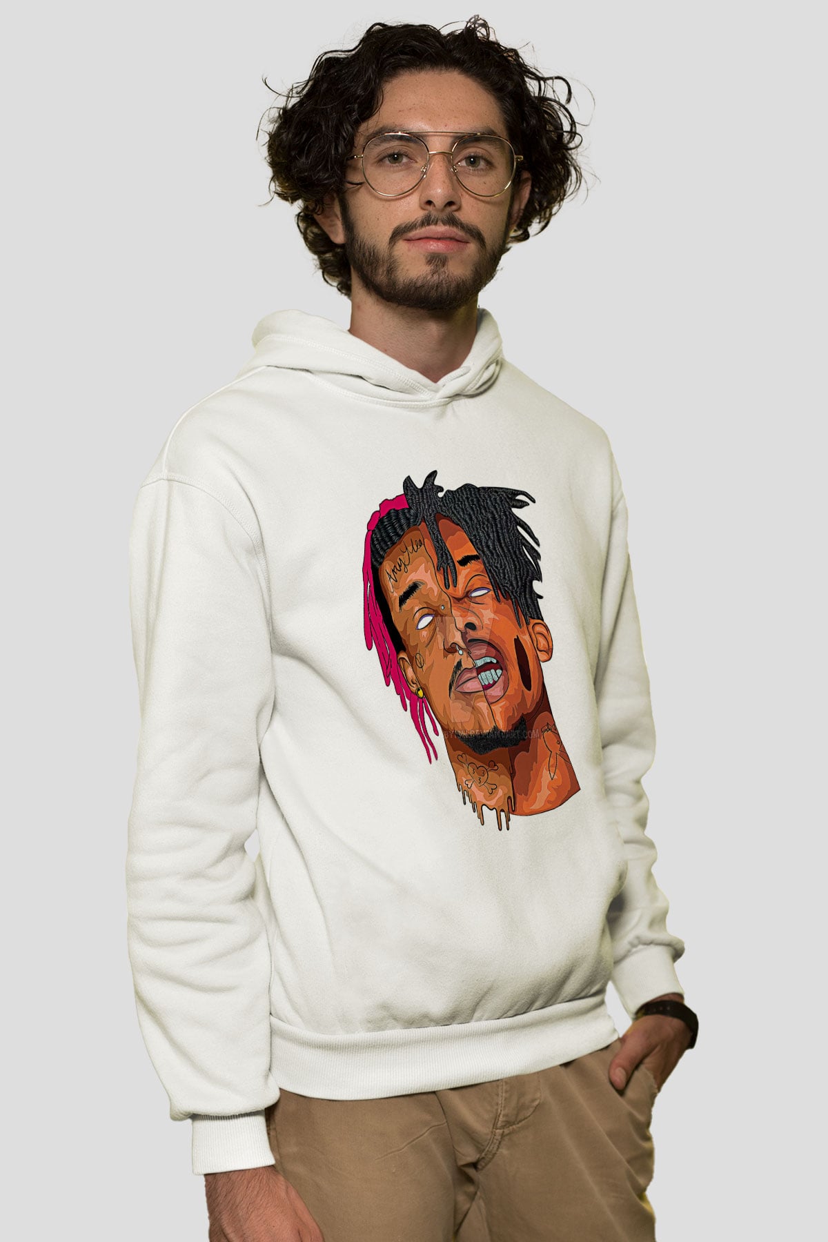 Playboi Carti Baskılı Beyaz Unisex Kapüşonlu Sweatshirt