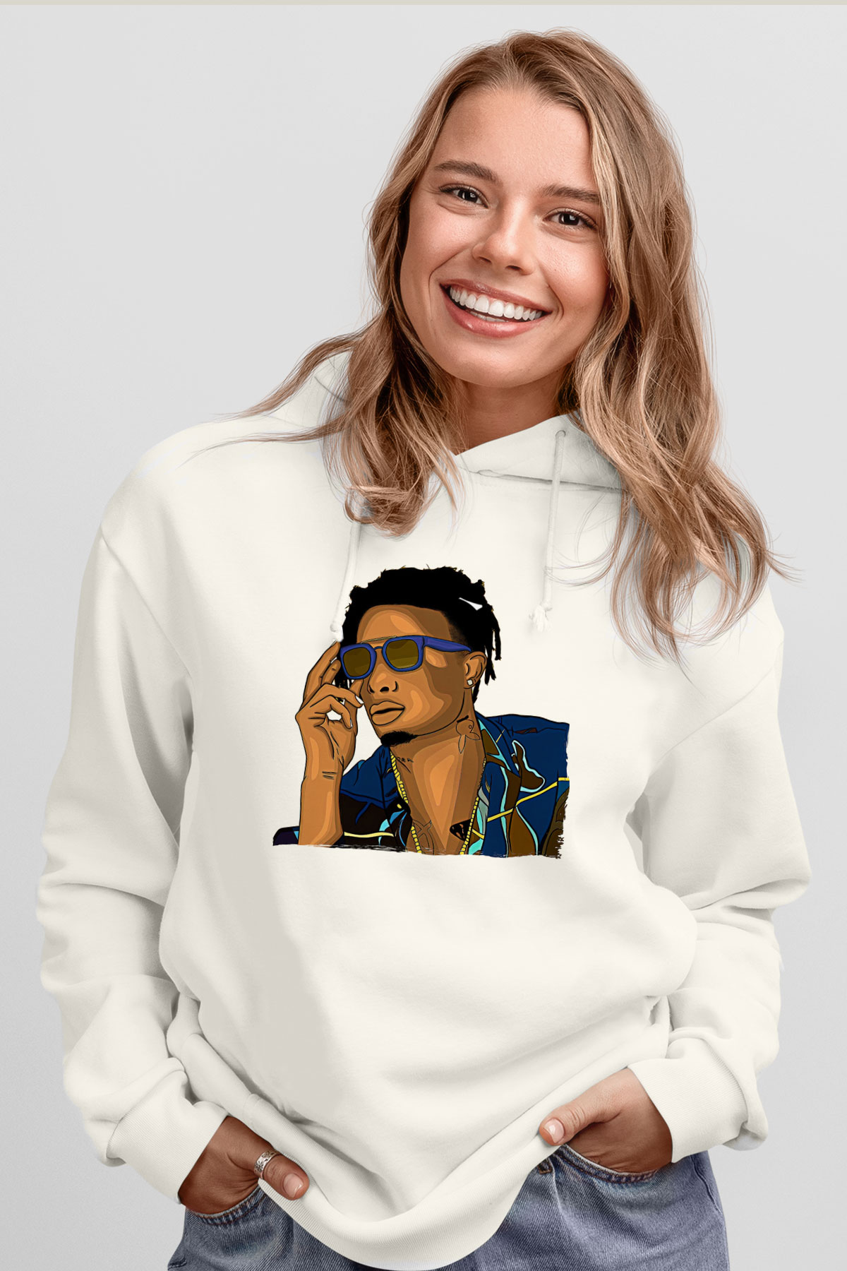 Playboi Carti Baskılı Beyaz Unisex Kapüşonlu Sweatshirt