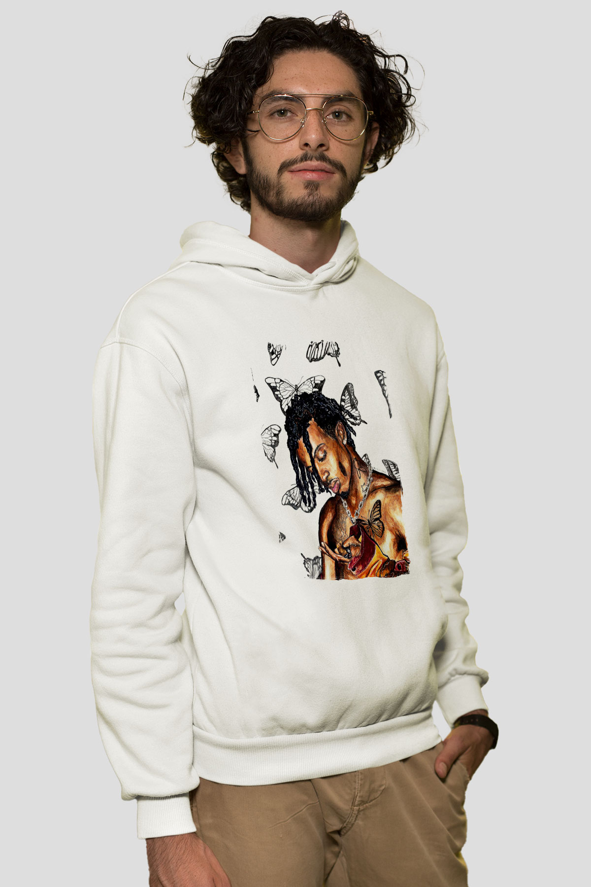Playboi Carti Baskılı Beyaz Unisex Kapüşonlu Sweatshirt