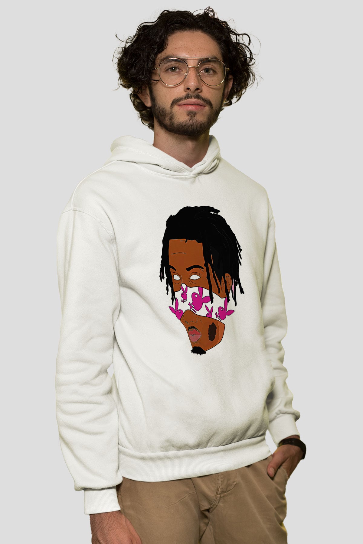 Playboi Carti Baskılı Beyaz Unisex Kapüşonlu Sweatshirt