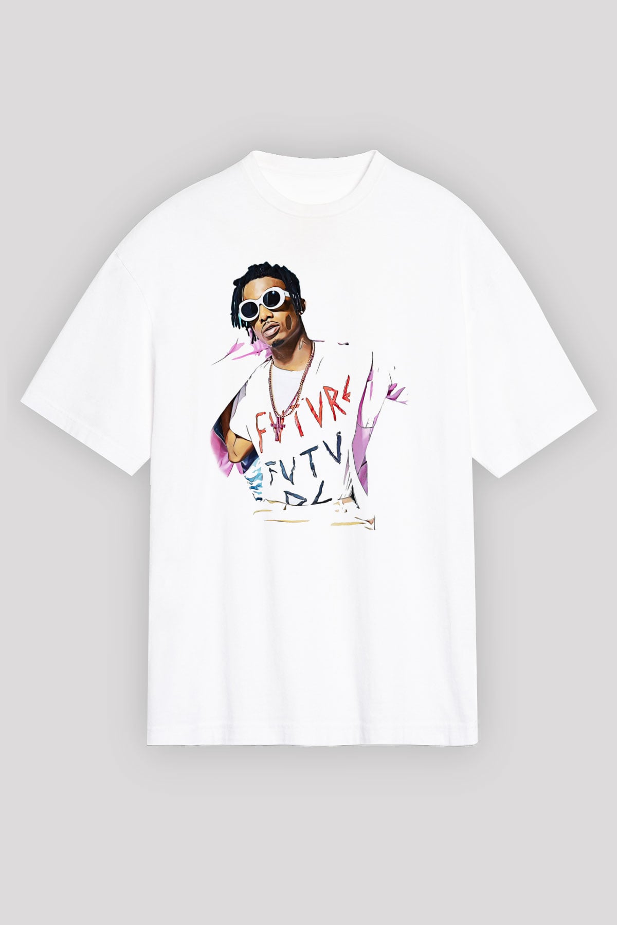 Playboi Carti Baskılı Beyaz Unisex Oversize Tişört - Tshirt