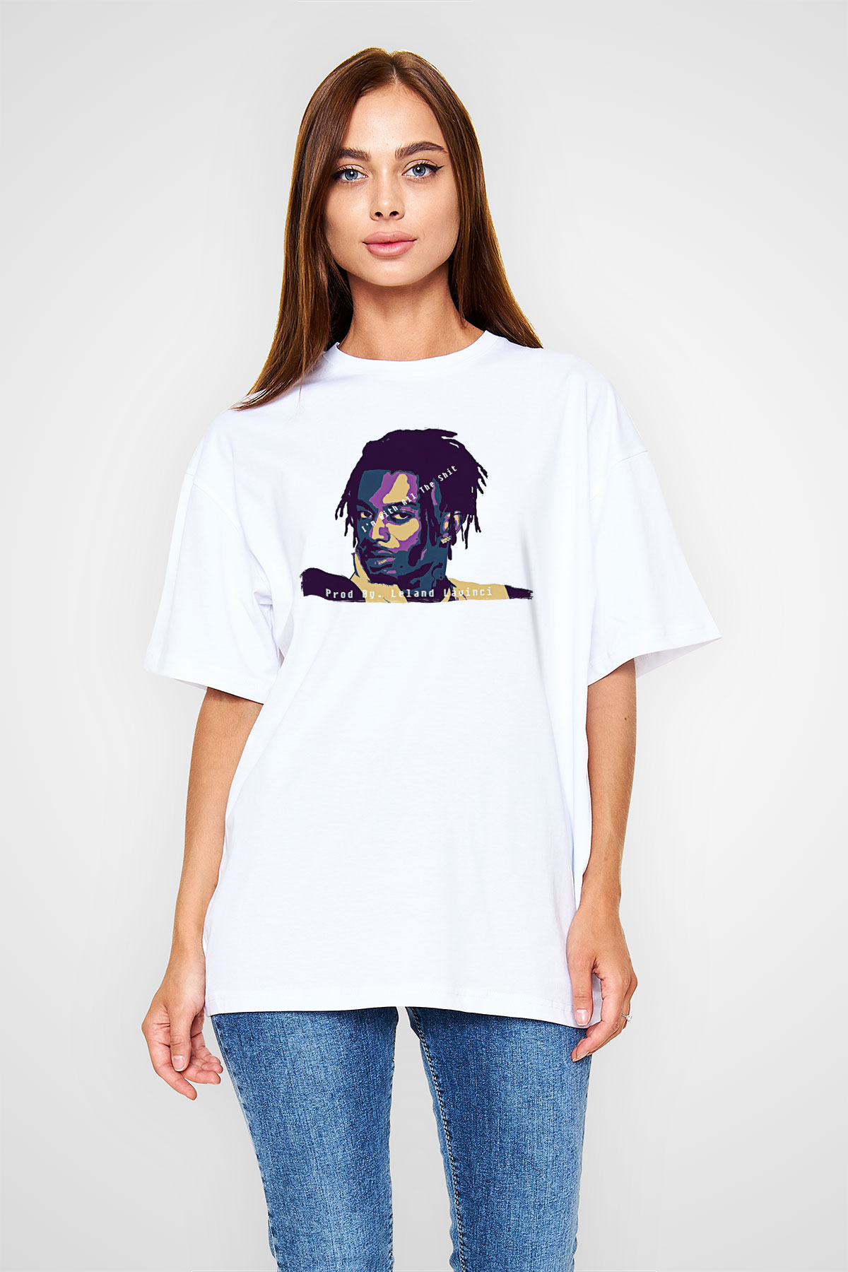 Playboi Carti Baskılı Beyaz Unisex Oversize Tişört - Tshirt