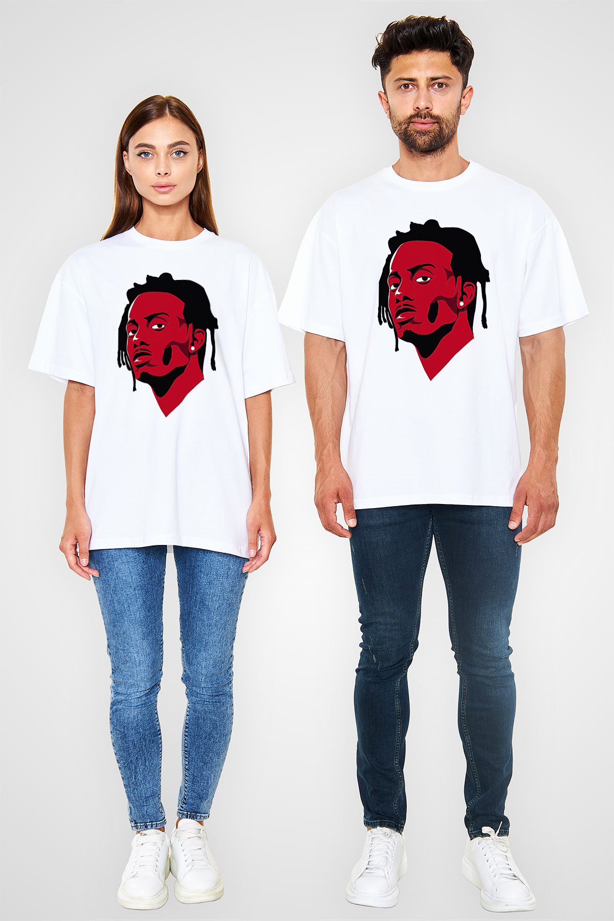 Playboi Carti Baskılı Beyaz Unisex Oversize Tişört - Tshirt
