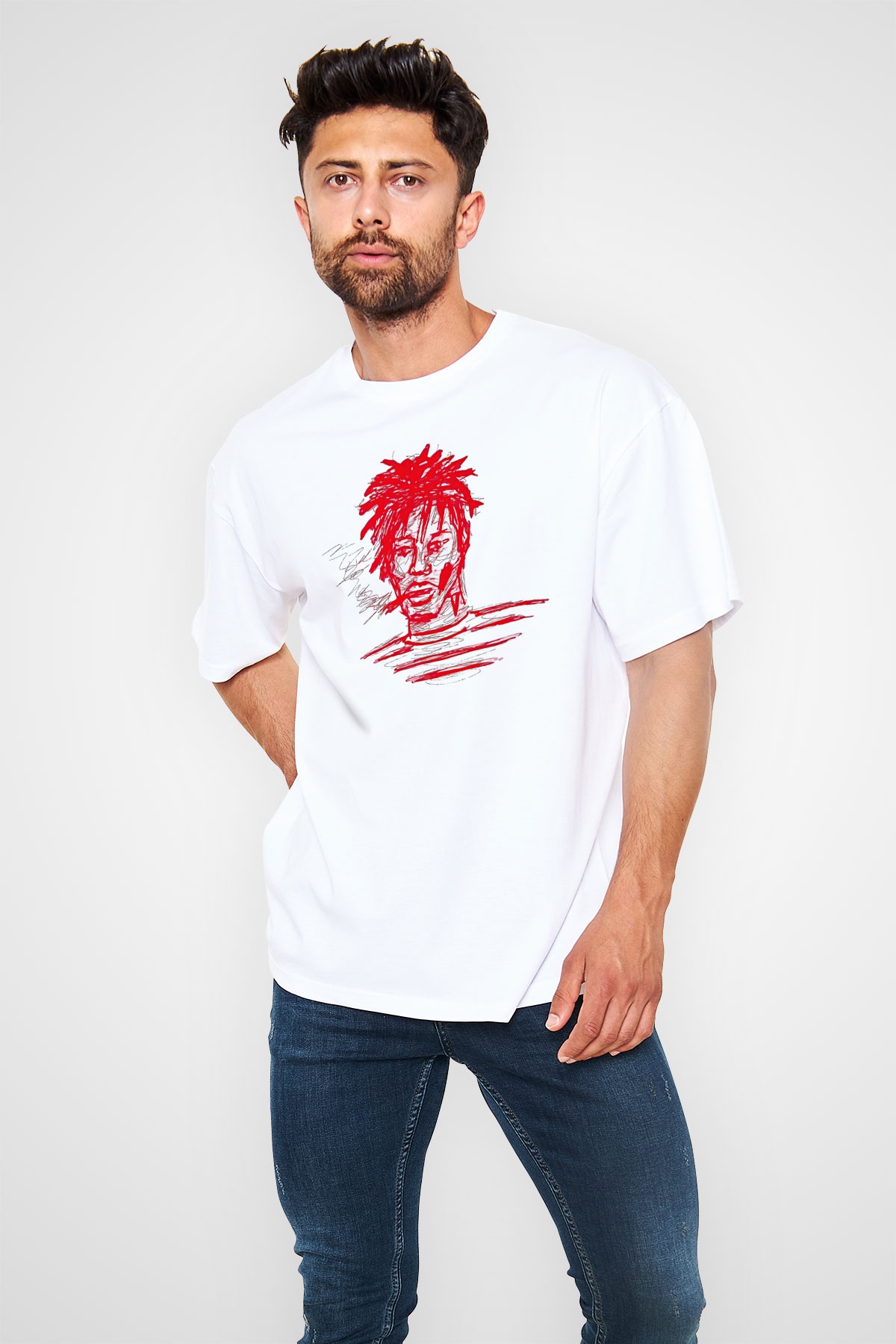 Playboi Carti Baskılı Beyaz Unisex Oversize Tişört - Tshirt