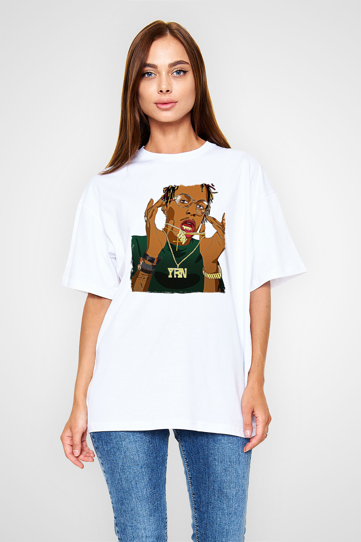 Playboi Carti Baskılı Beyaz Unisex Oversize Tişört - Tshirt