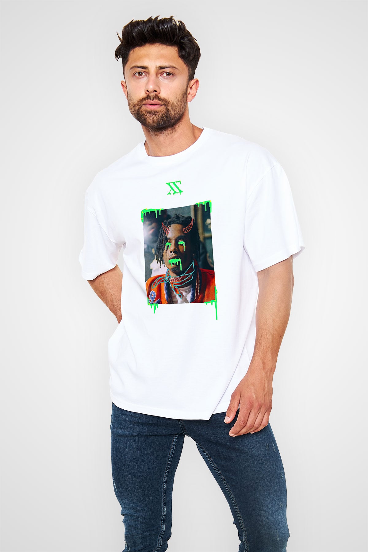 Playboi Carti Baskılı Beyaz Unisex Oversize Tişört - Tshirt