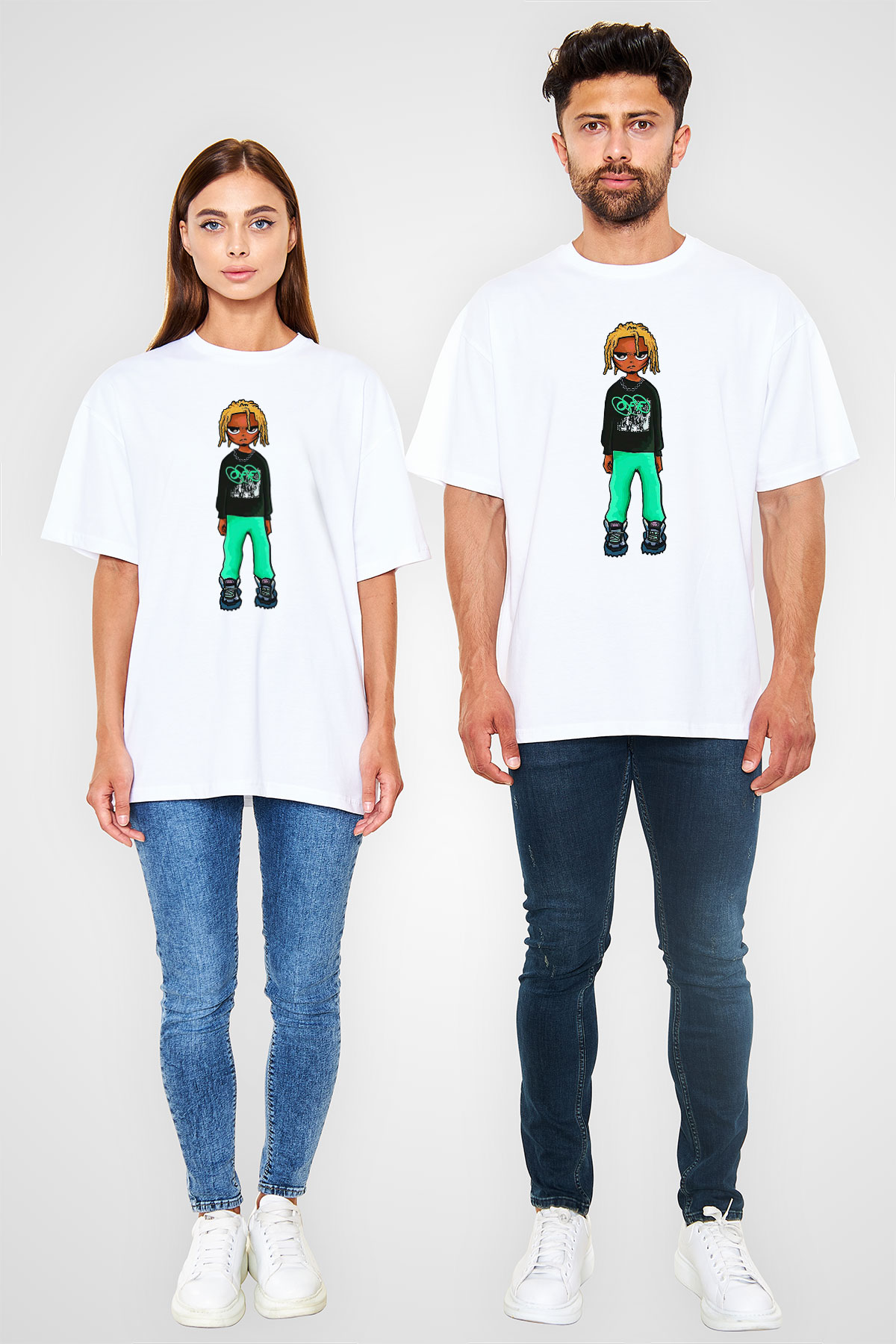 Playboi Carti Baskılı Beyaz Unisex Oversize Tişört - Tshirt