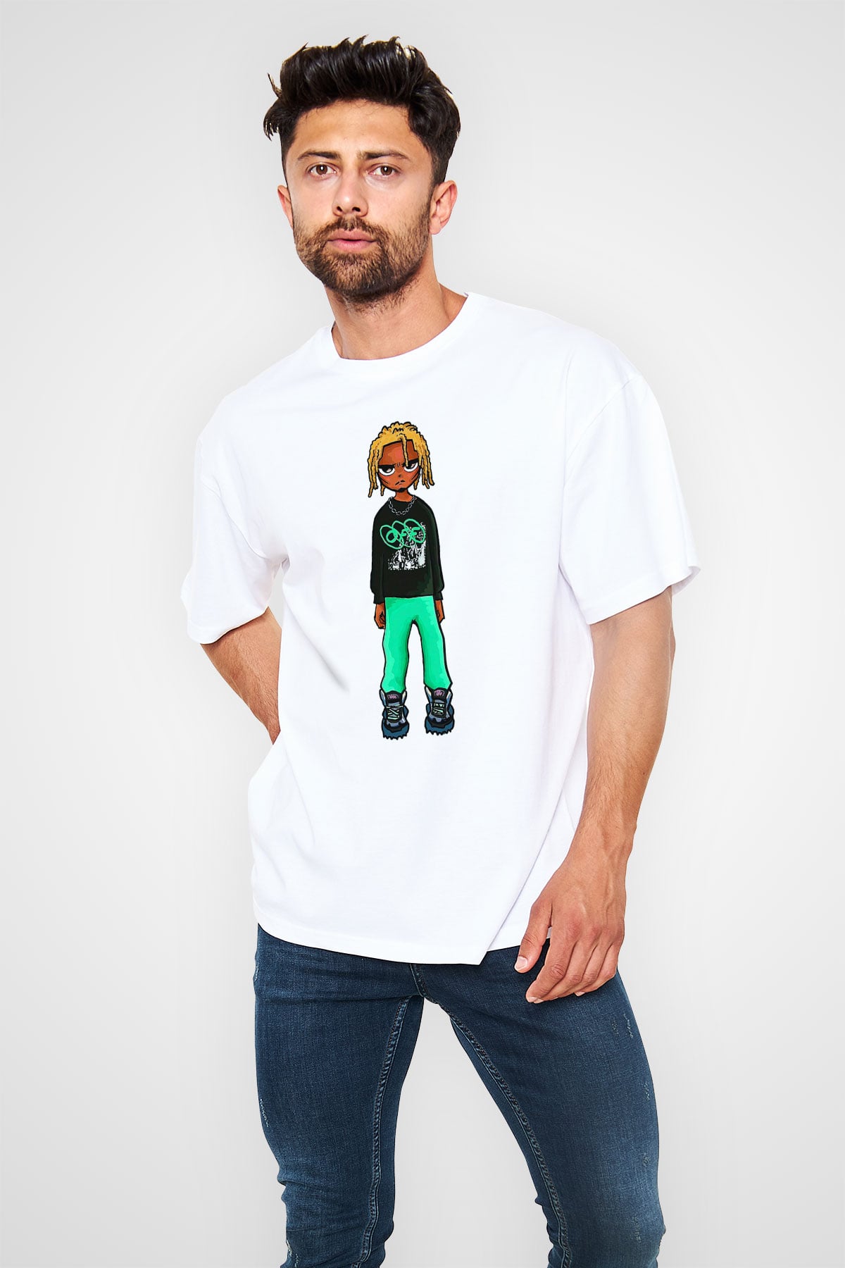 Playboi Carti Baskılı Beyaz Unisex Oversize Tişört - Tshirt