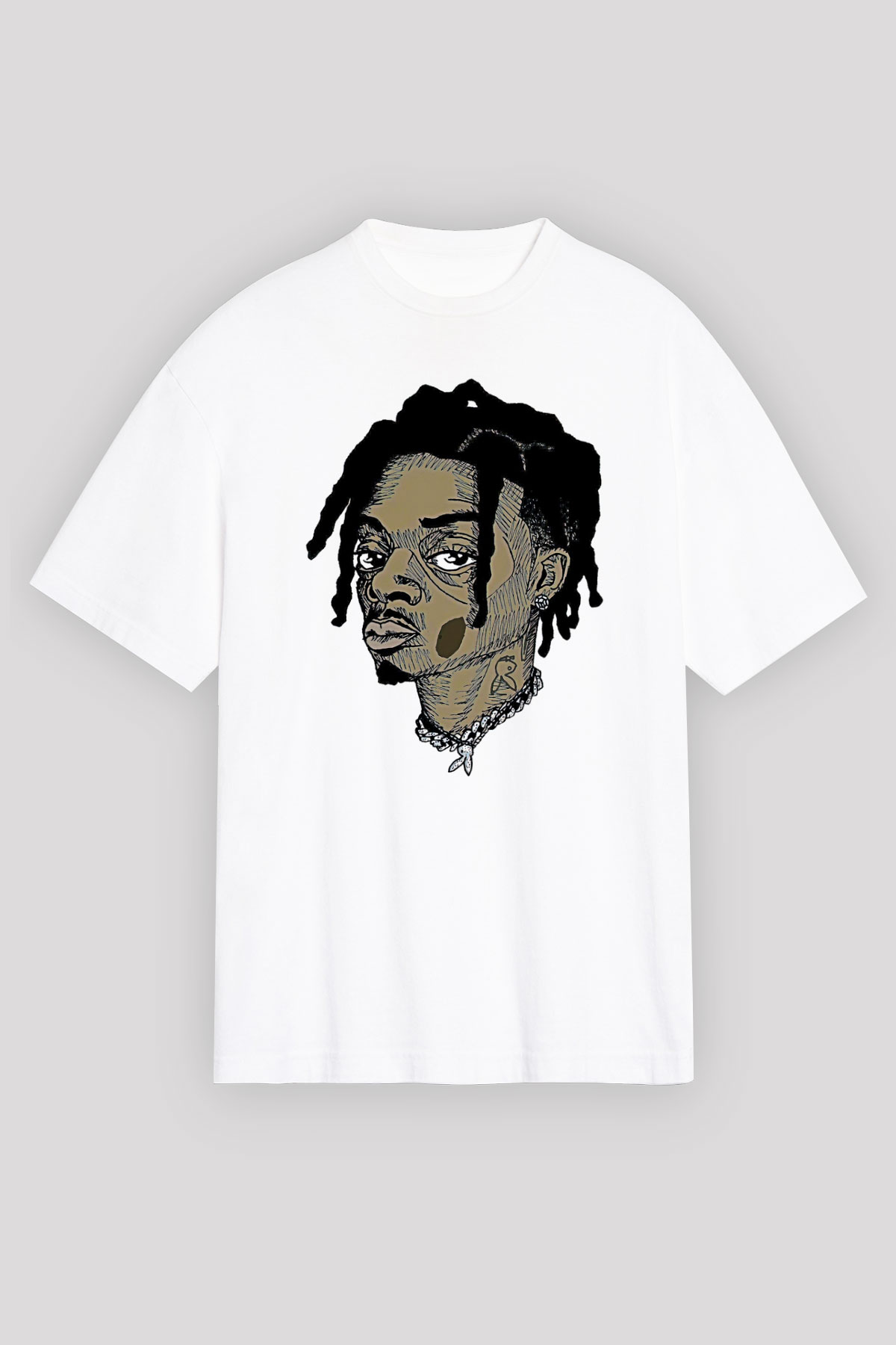 Playboi Carti Baskılı Beyaz Unisex Oversize Tişört - Tshirt