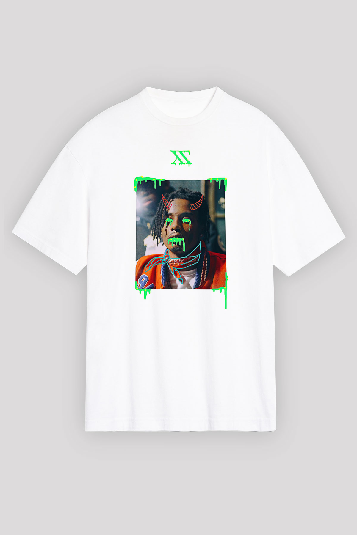 Playboi Carti Baskılı Beyaz Unisex Oversize Tişört - Tshirt