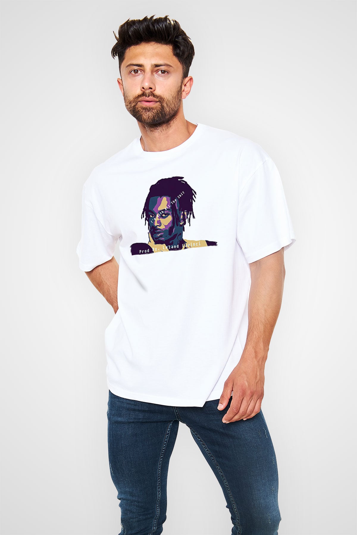 Playboi Carti Baskılı Beyaz Unisex Oversize Tişört - Tshirt
