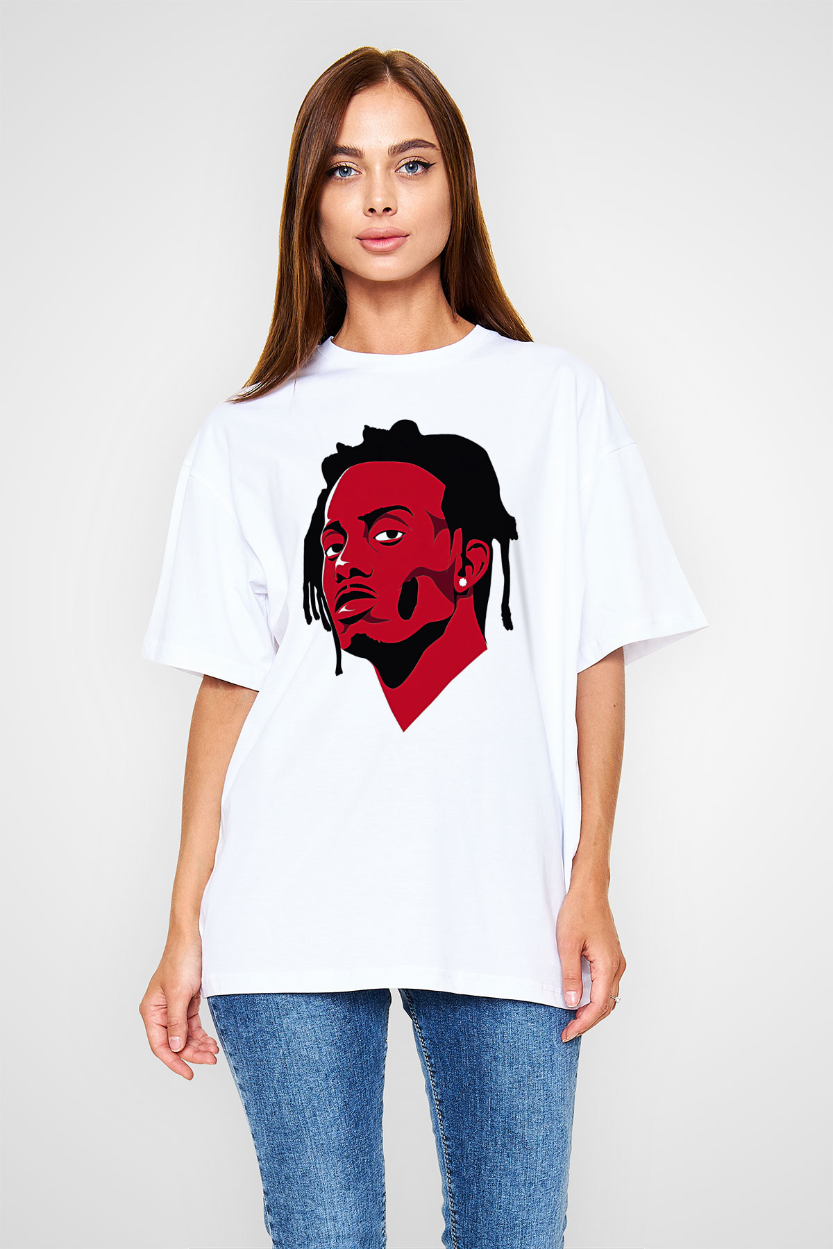 Playboi Carti Baskılı Beyaz Unisex Oversize Tişört - Tshirt