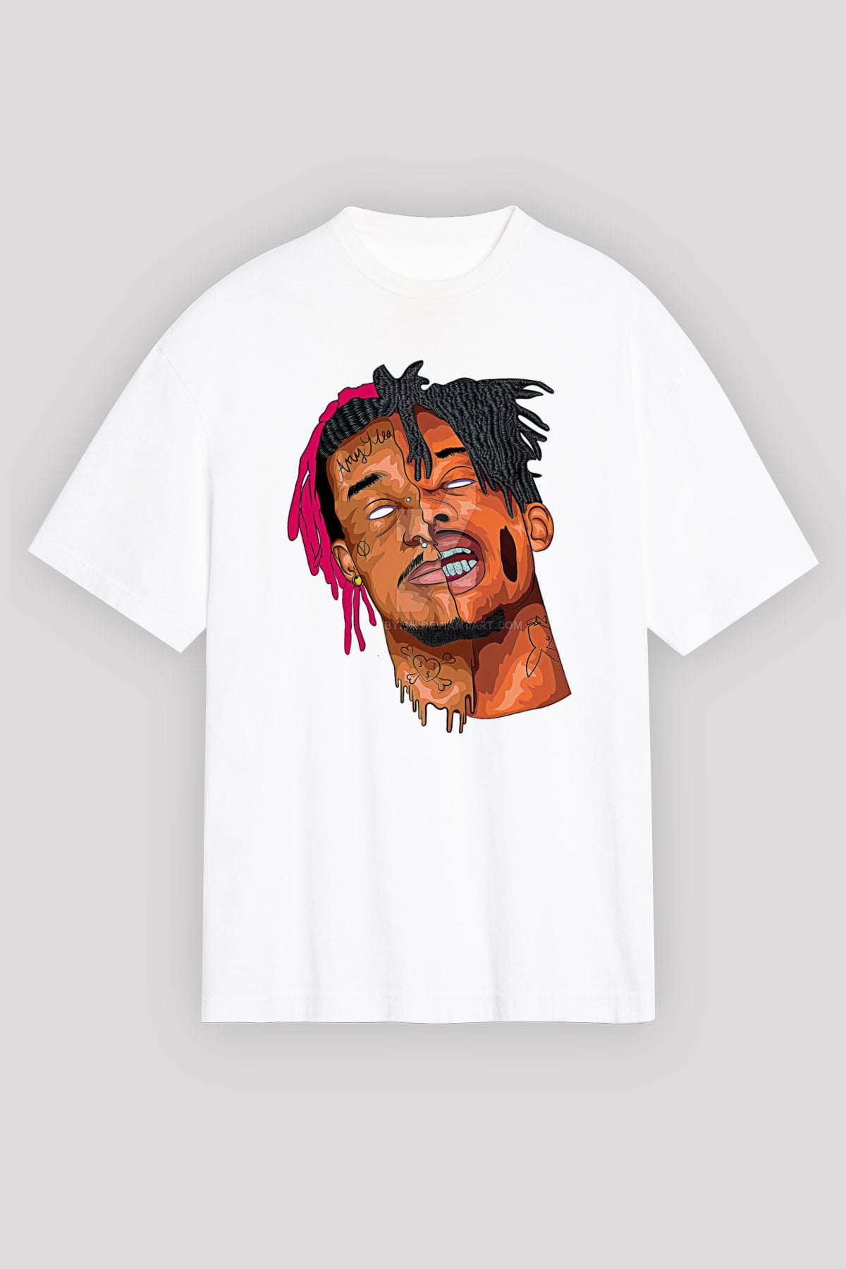 Playboi Carti Baskılı Beyaz Unisex Oversize Tişört - Tshirt