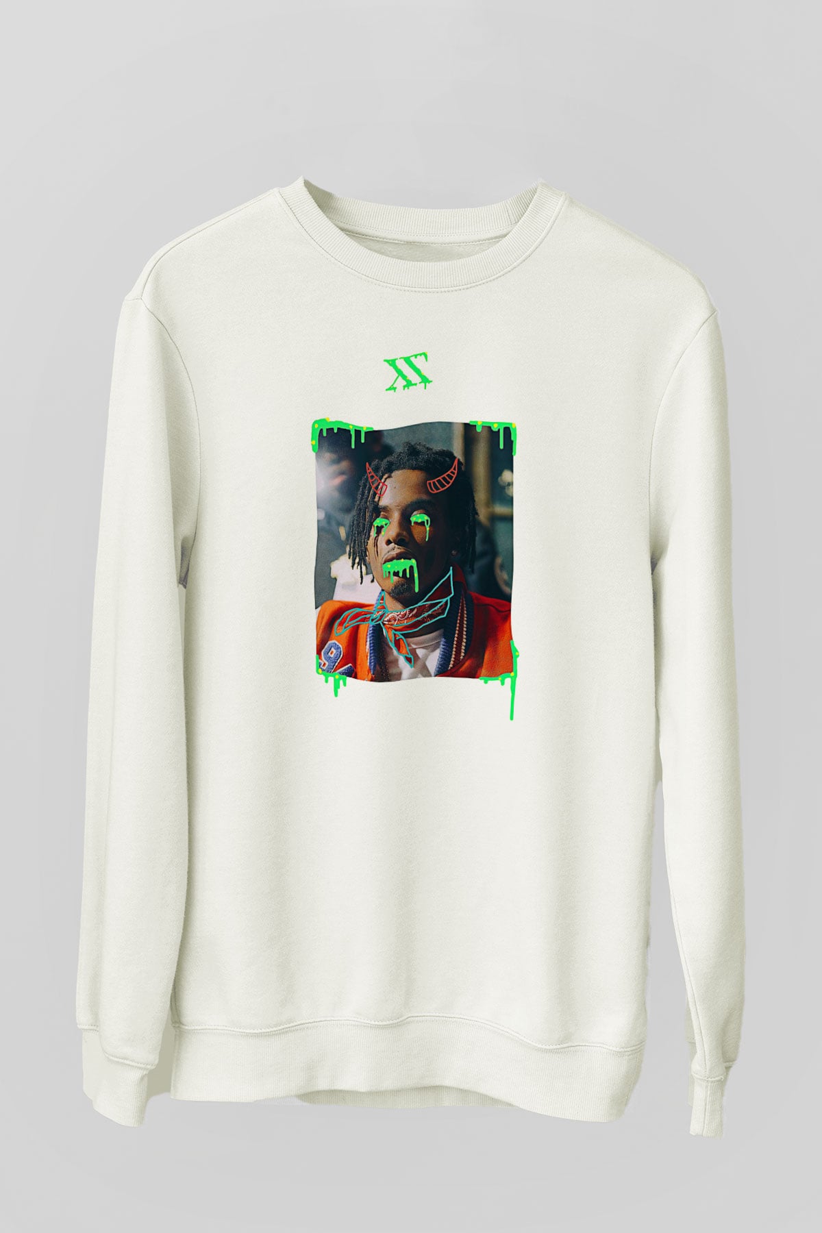 Playboi Carti Baskılı Beyaz Unisex Sweatshirt
