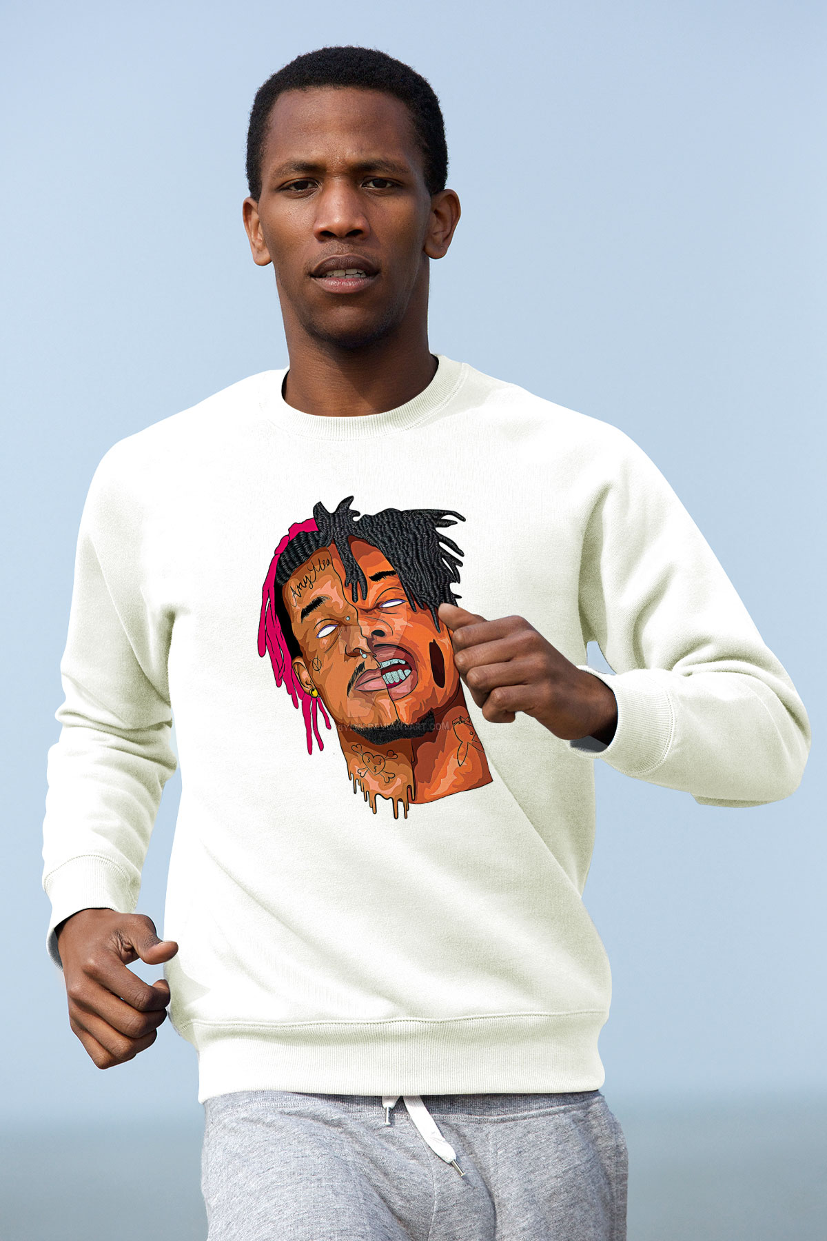 Playboi Carti Baskılı Beyaz Unisex Sweatshirt