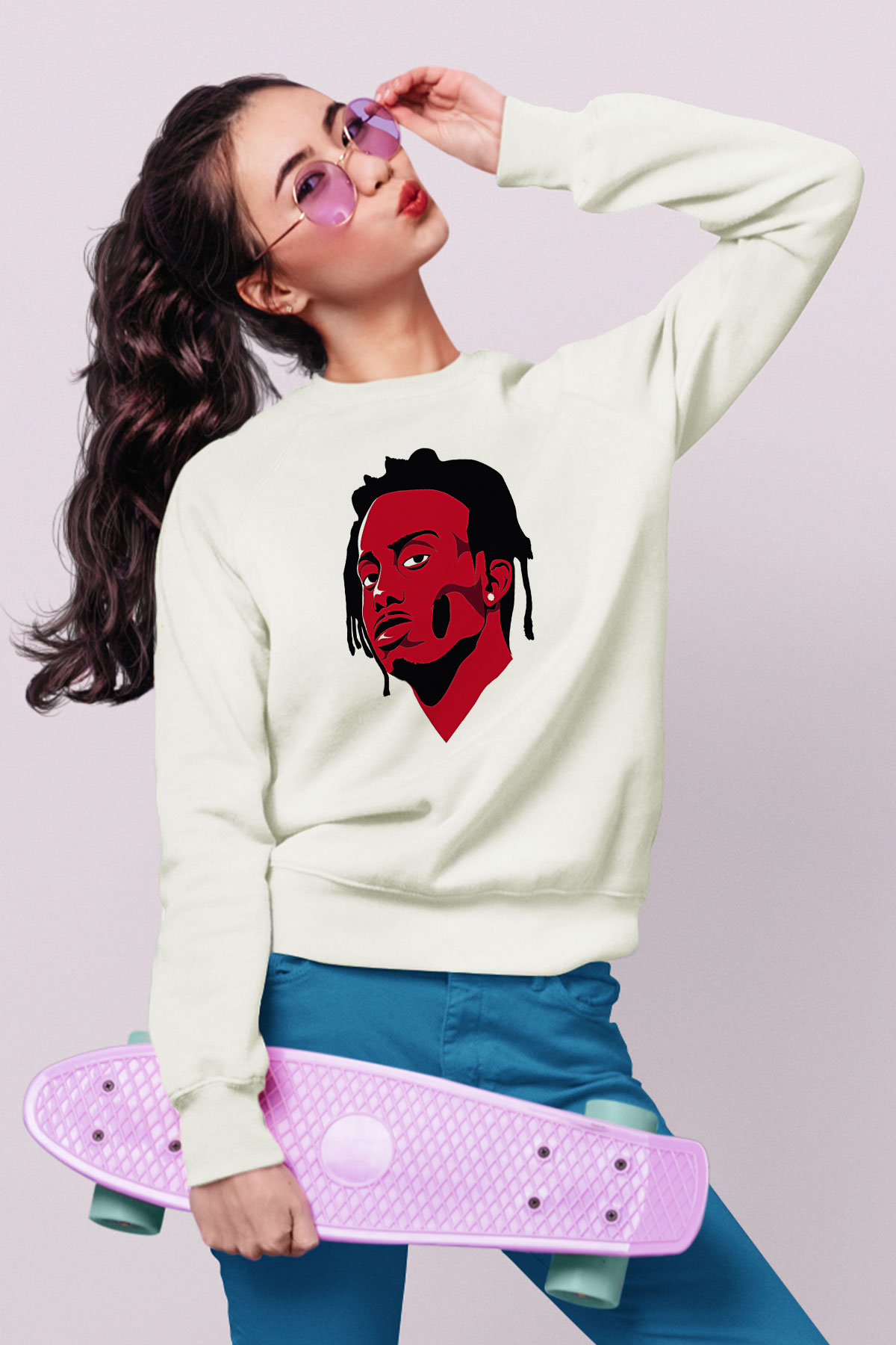 Playboi Carti Baskılı Beyaz Unisex Sweatshirt