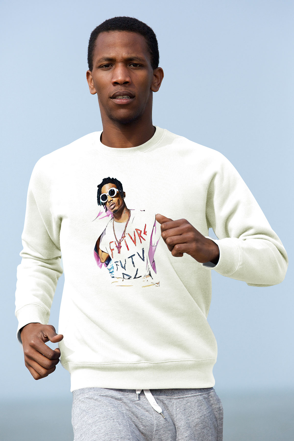 Playboi Carti Baskılı Beyaz Unisex Sweatshirt