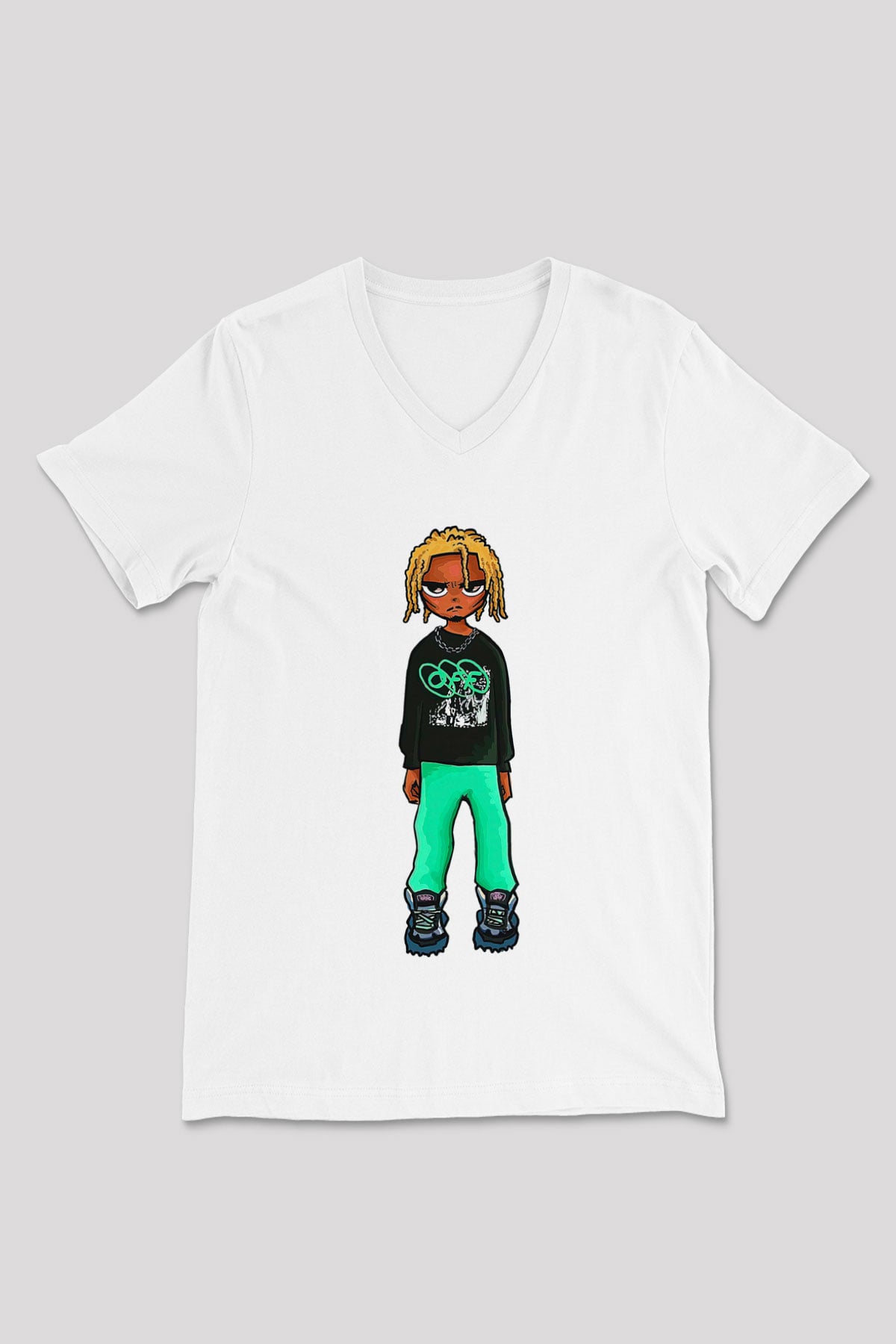 Playboi Carti Baskılı Beyaz Unisex V Yaka Tişört - Tshirt