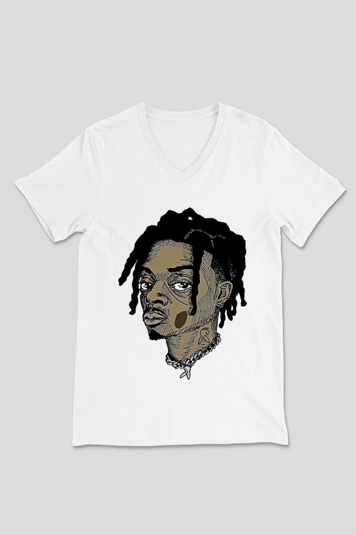 Playboi Carti Baskılı Beyaz Unisex V Yaka Tişört - Tshirt