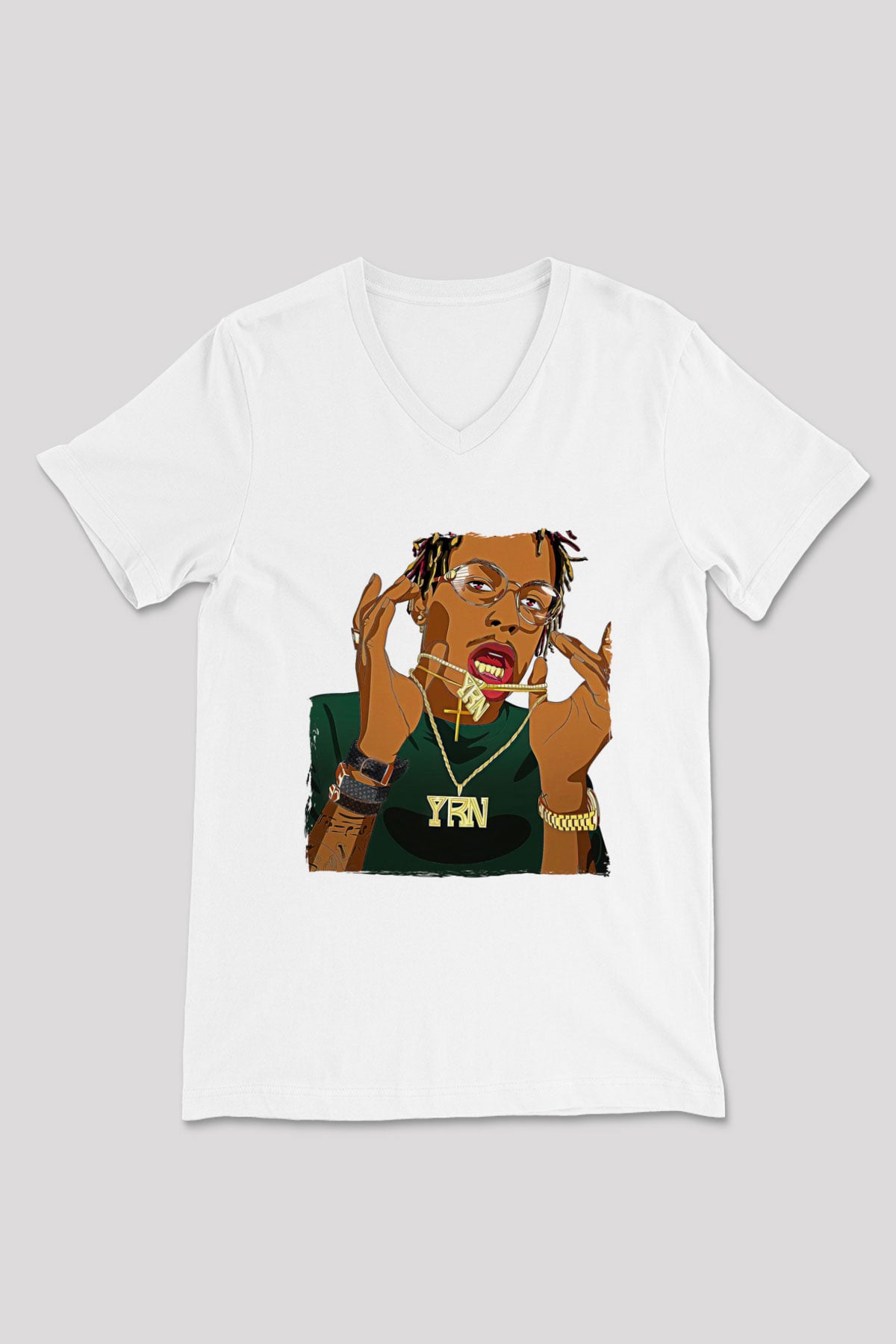 Playboi Carti Baskılı Beyaz Unisex V Yaka Tişört - Tshirt