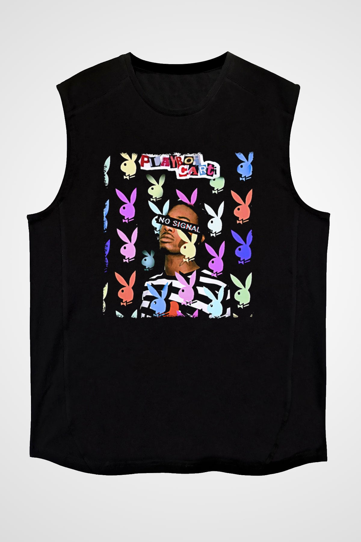 Playboi Carti Baskılı Unisex Siyah Kolsuz Tişört - Tshirt