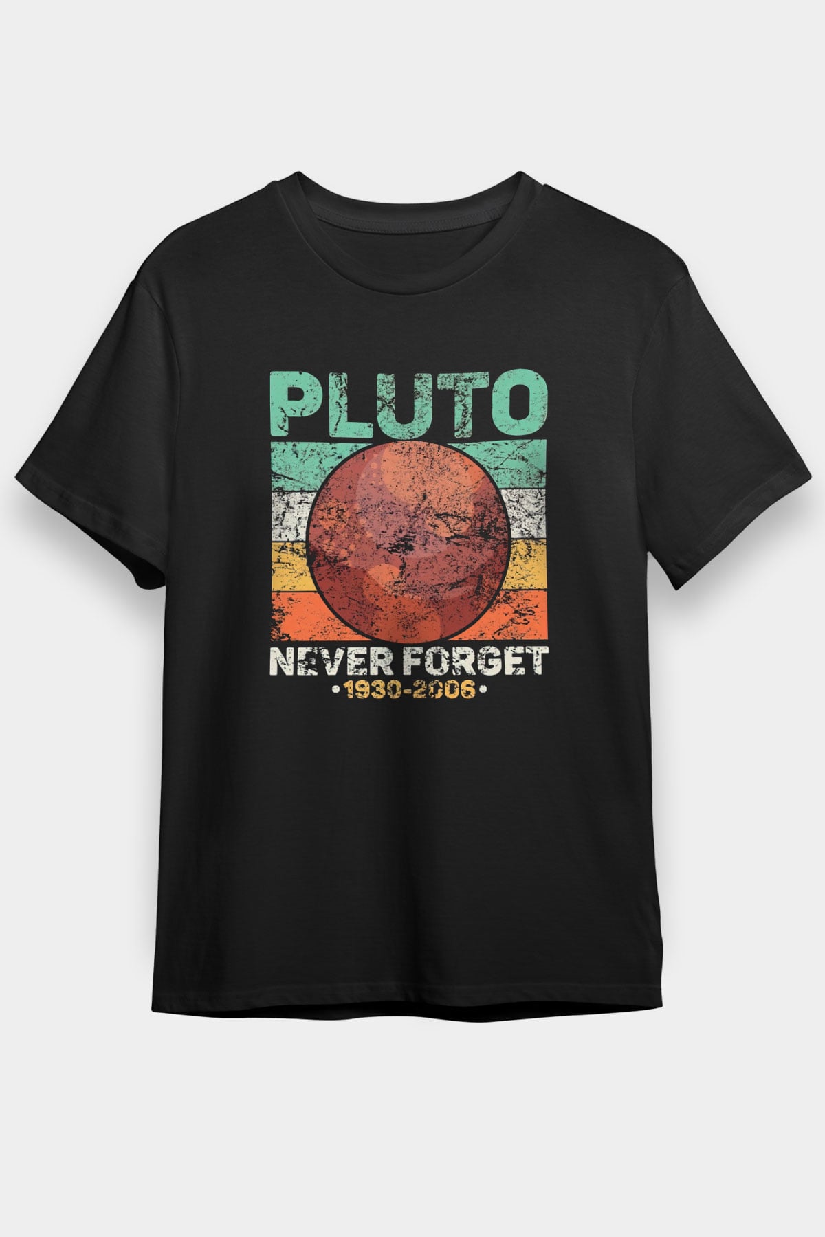 Plüton Çizim Unutma Baskılı Unisex Siyah Tişört - Tshirt