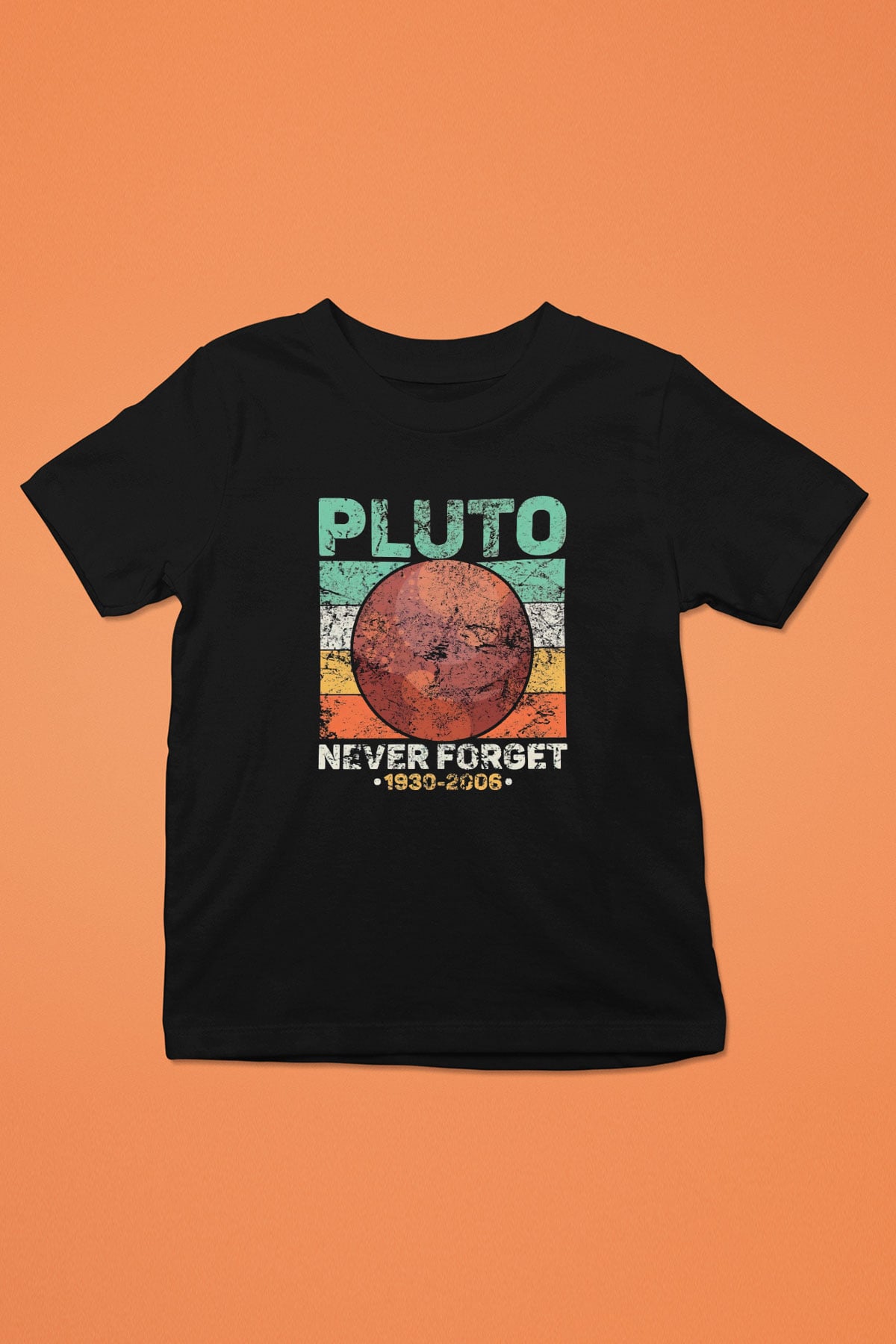 Plüton Çizim Unutma Baskılı Unisex Siyah Çocuk Tişörtü - Tshirt