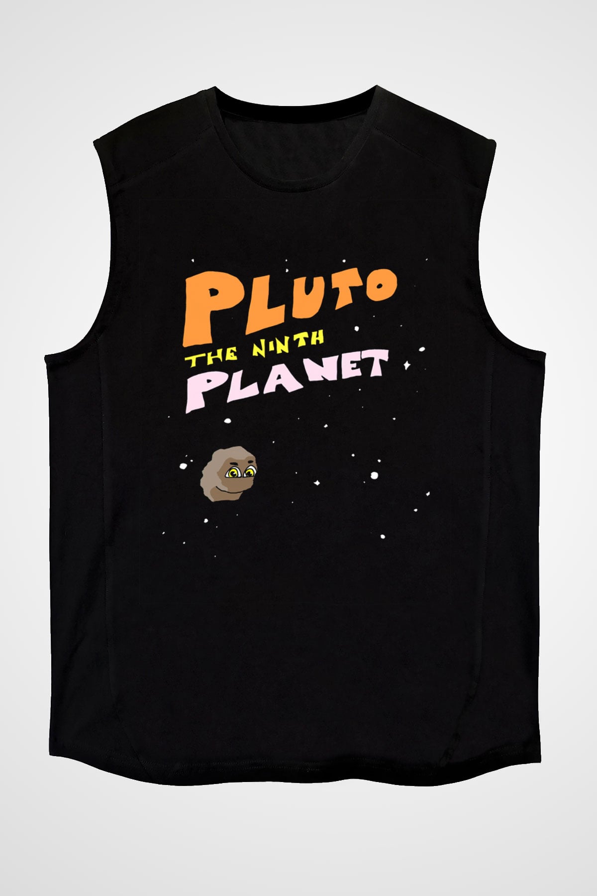 Plüton Siyah Unisex Kolsuz Tişört