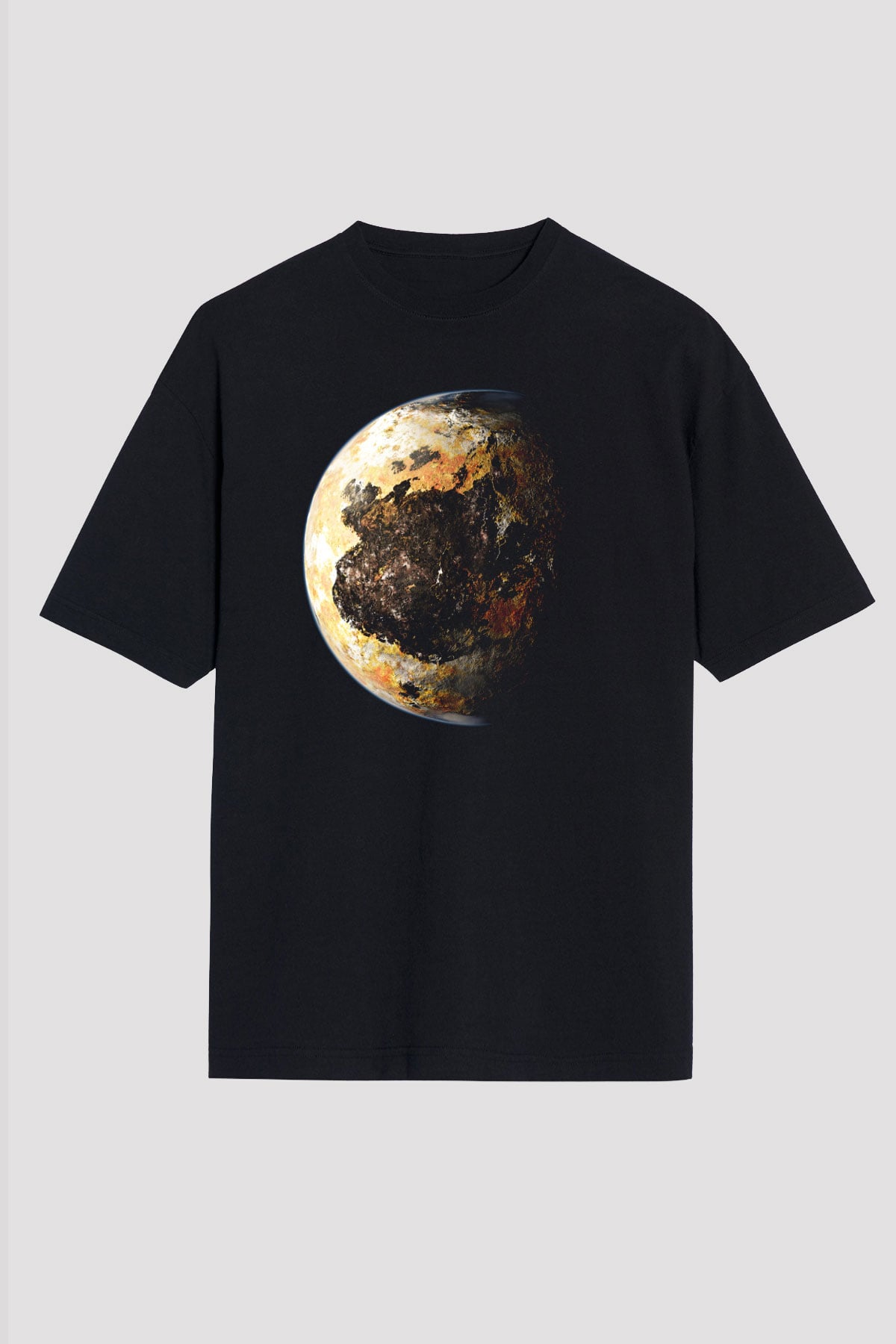 Plüton Siyah Unisex Oversize Tişört T-Shirt