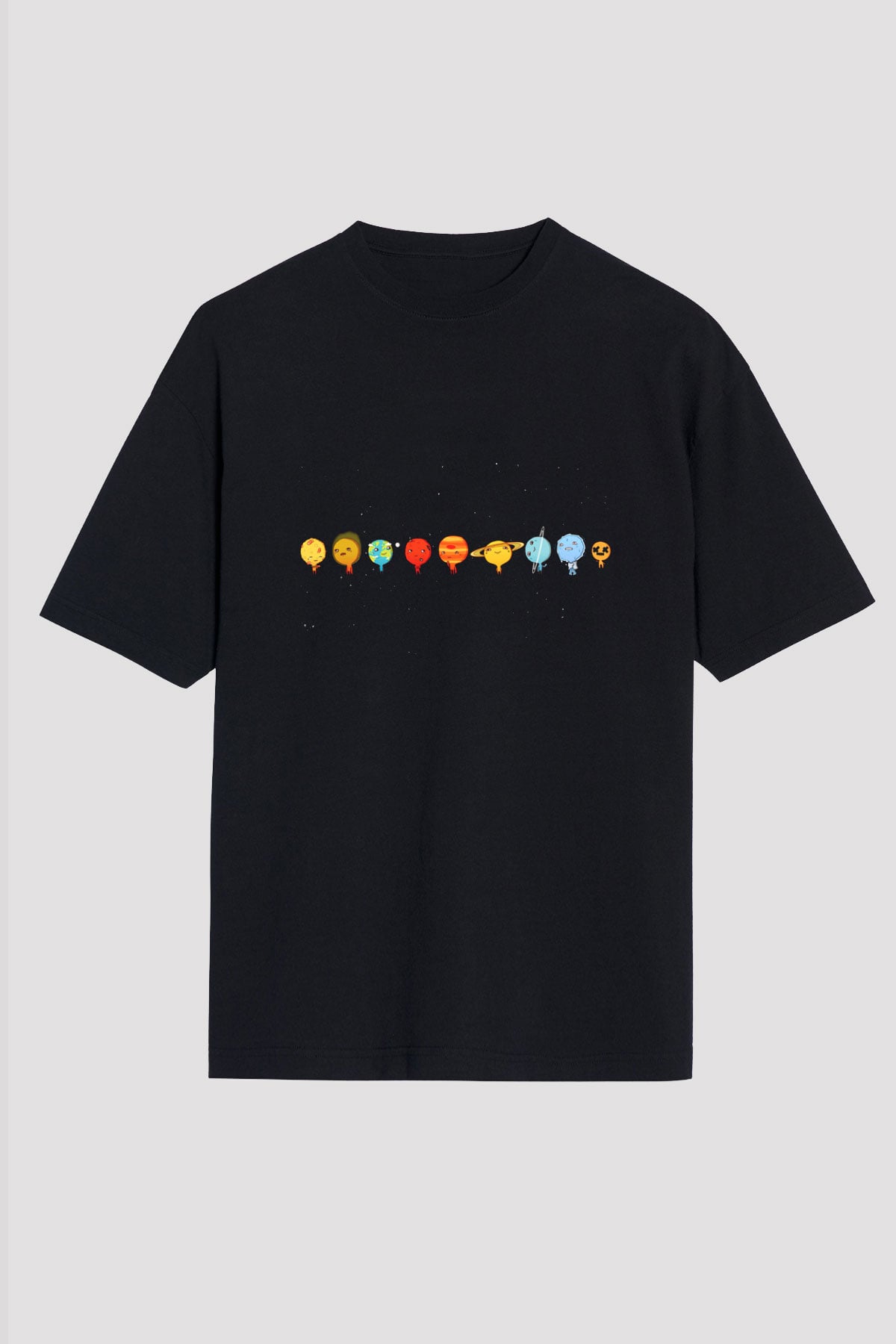Plüton Siyah Unisex Oversize Tişört T-Shirt