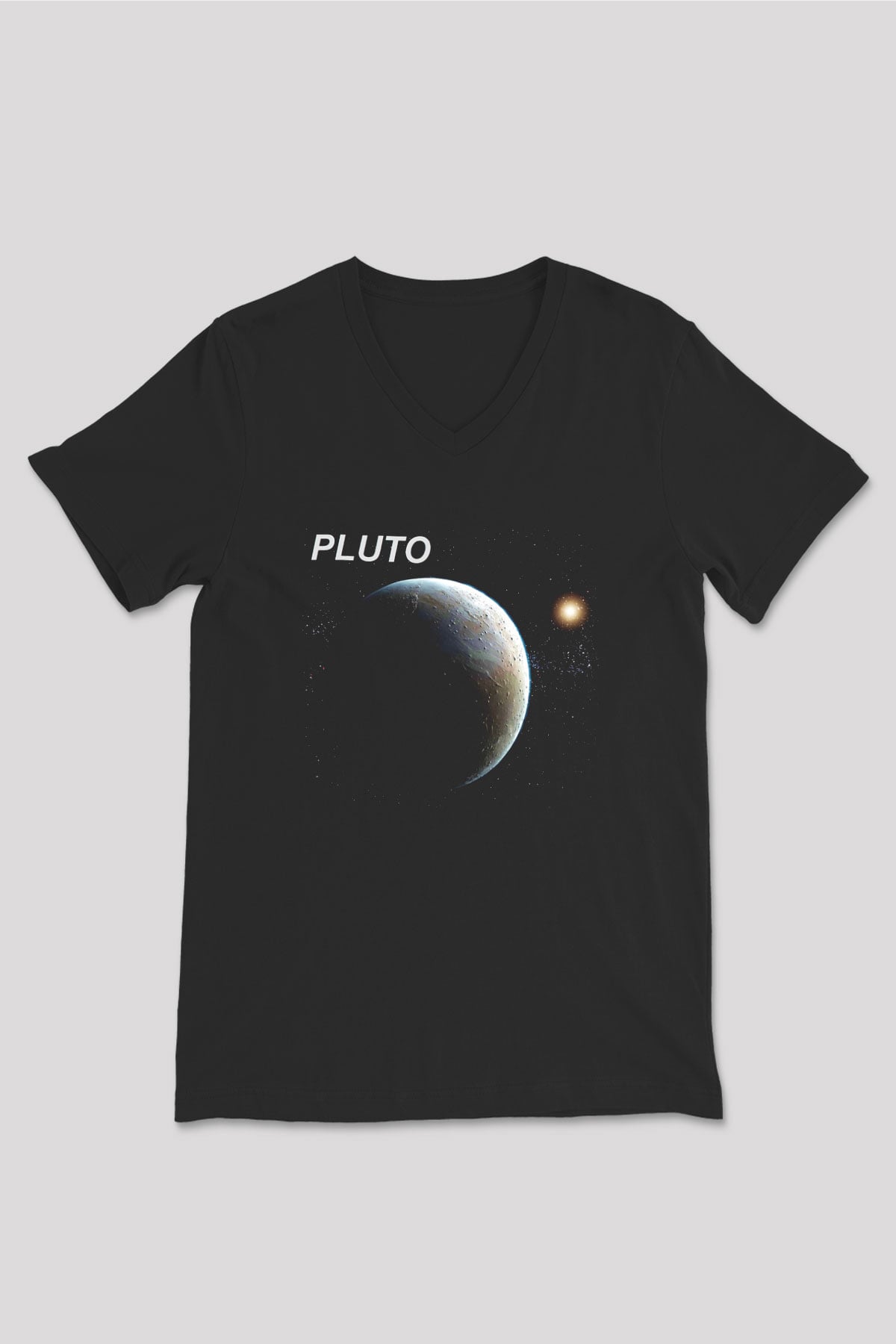 Plüton Siyah Unisex V Yaka Tişört T-Shirt