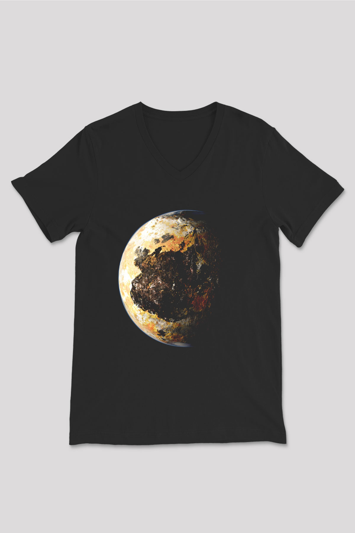 Plüton Siyah Unisex V Yaka Tişört T-Shirt